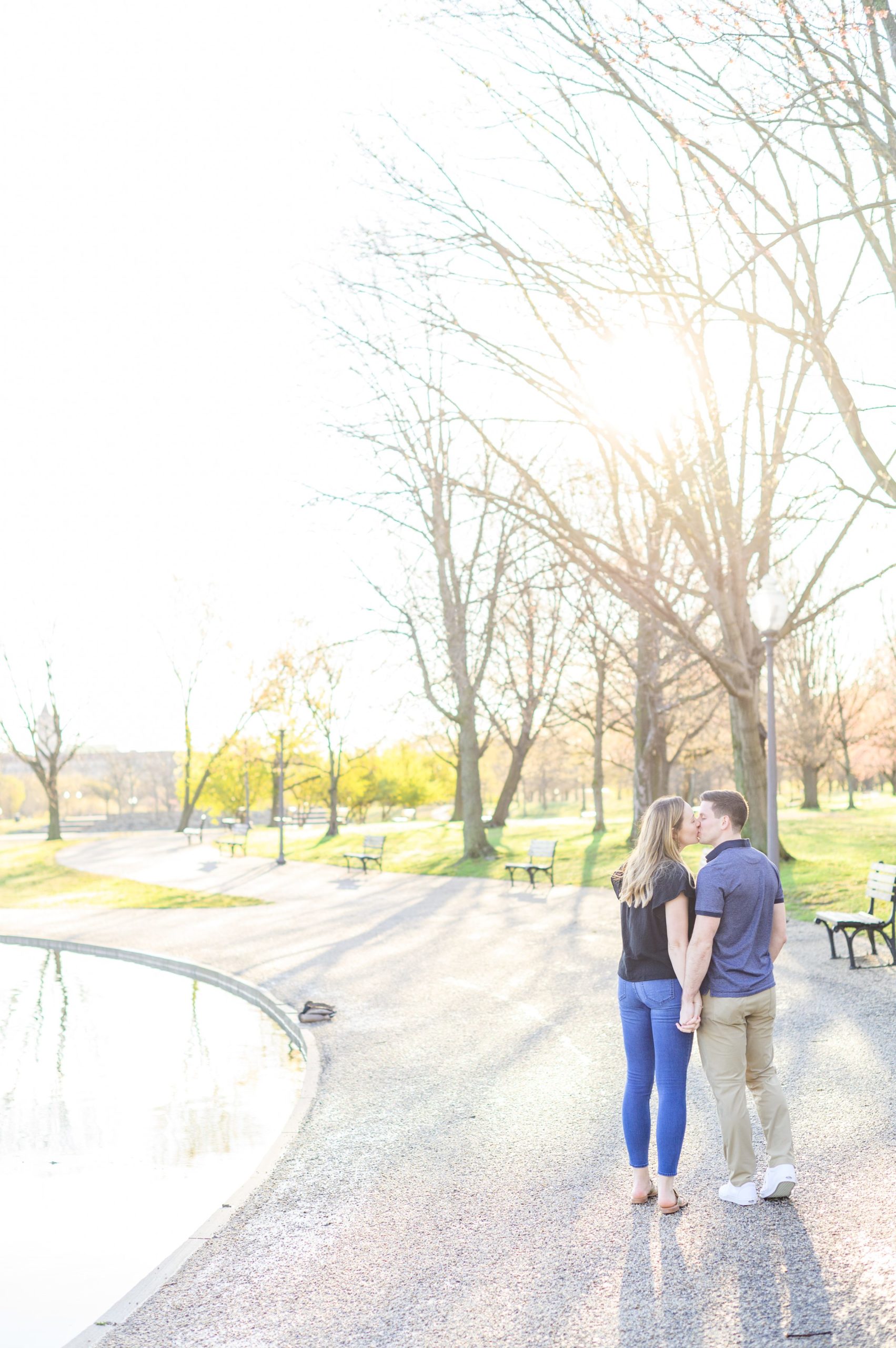 Beautiful engagement session at sunrise in Constitution Gardens in Washington, DC by Maryland Wedding Photographer Cait Kramer Photography