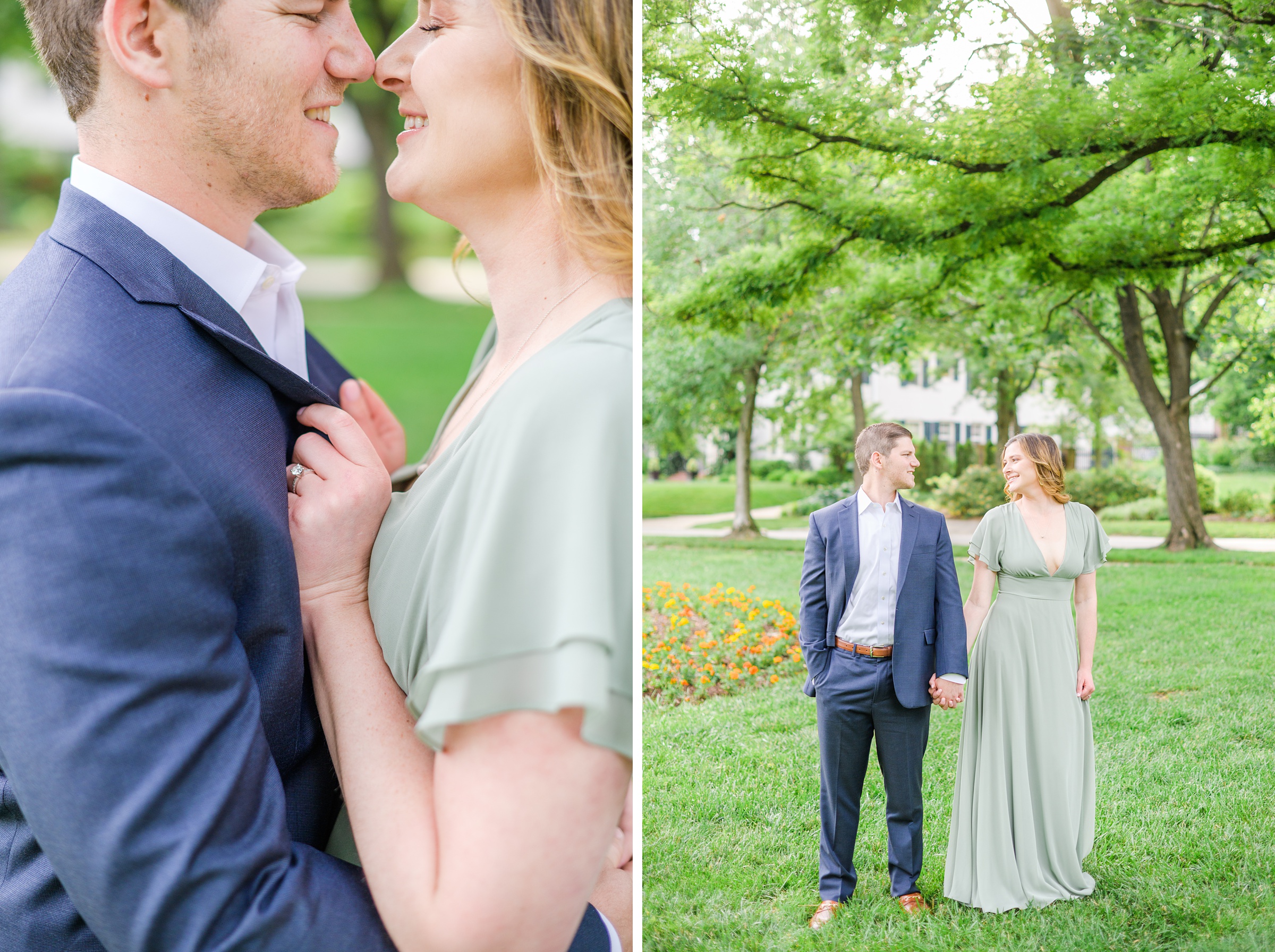 Engaged Couple smiles in Sherwood Gardens engagement session photographed by Maryland Wedding Photographer Cait Kramer Photography