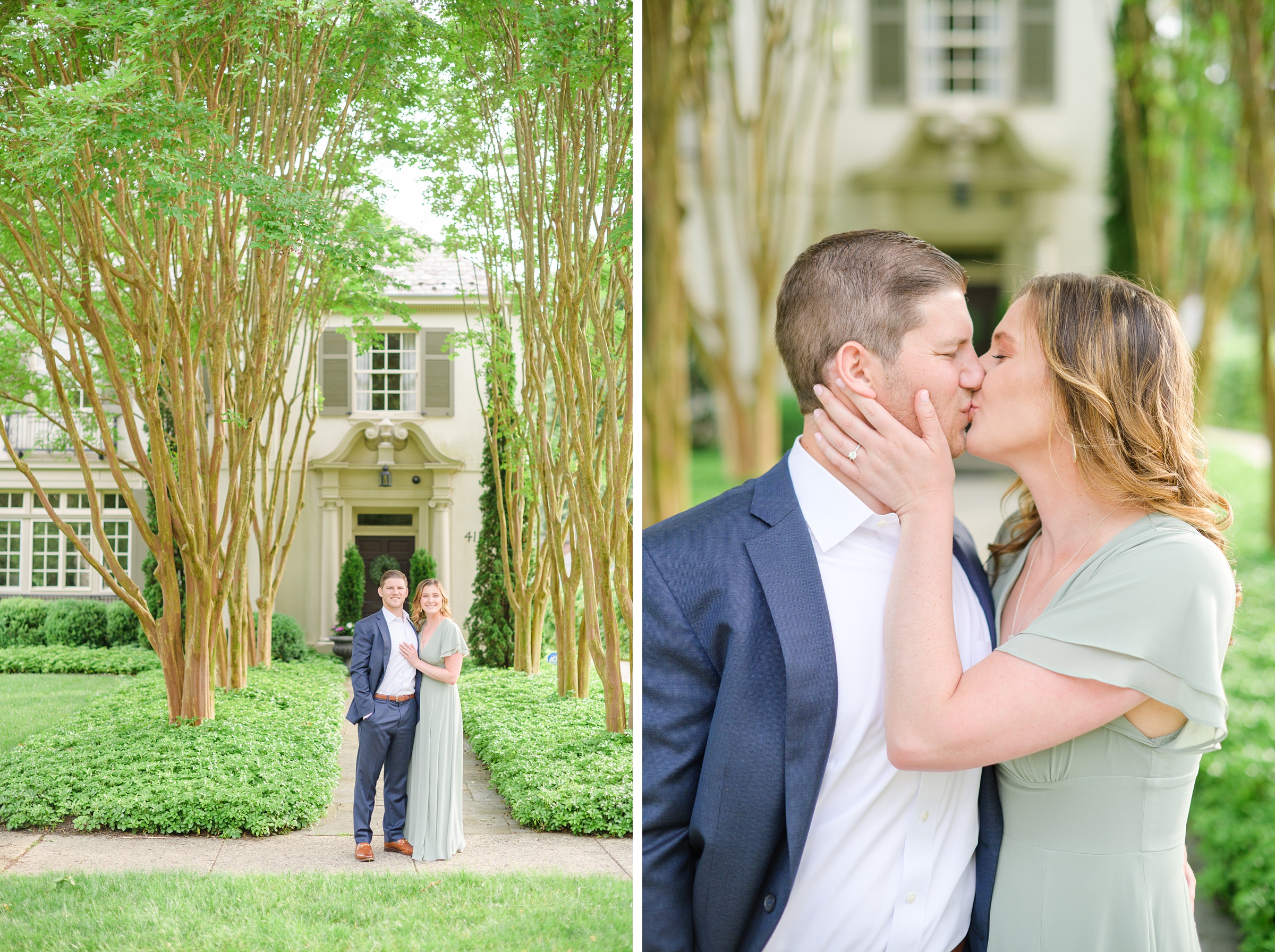 Engaged Couple smiles in Sherwood Gardens engagement session photographed by Maryland Wedding Photographer Cait Kramer Photography