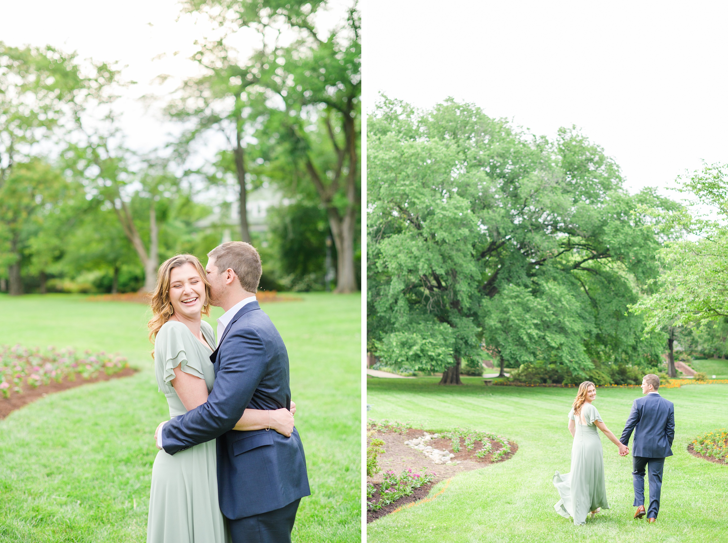 Engaged Couple smiles in Sherwood Gardens engagement session photographed by Maryland Wedding Photographer Cait Kramer Photography