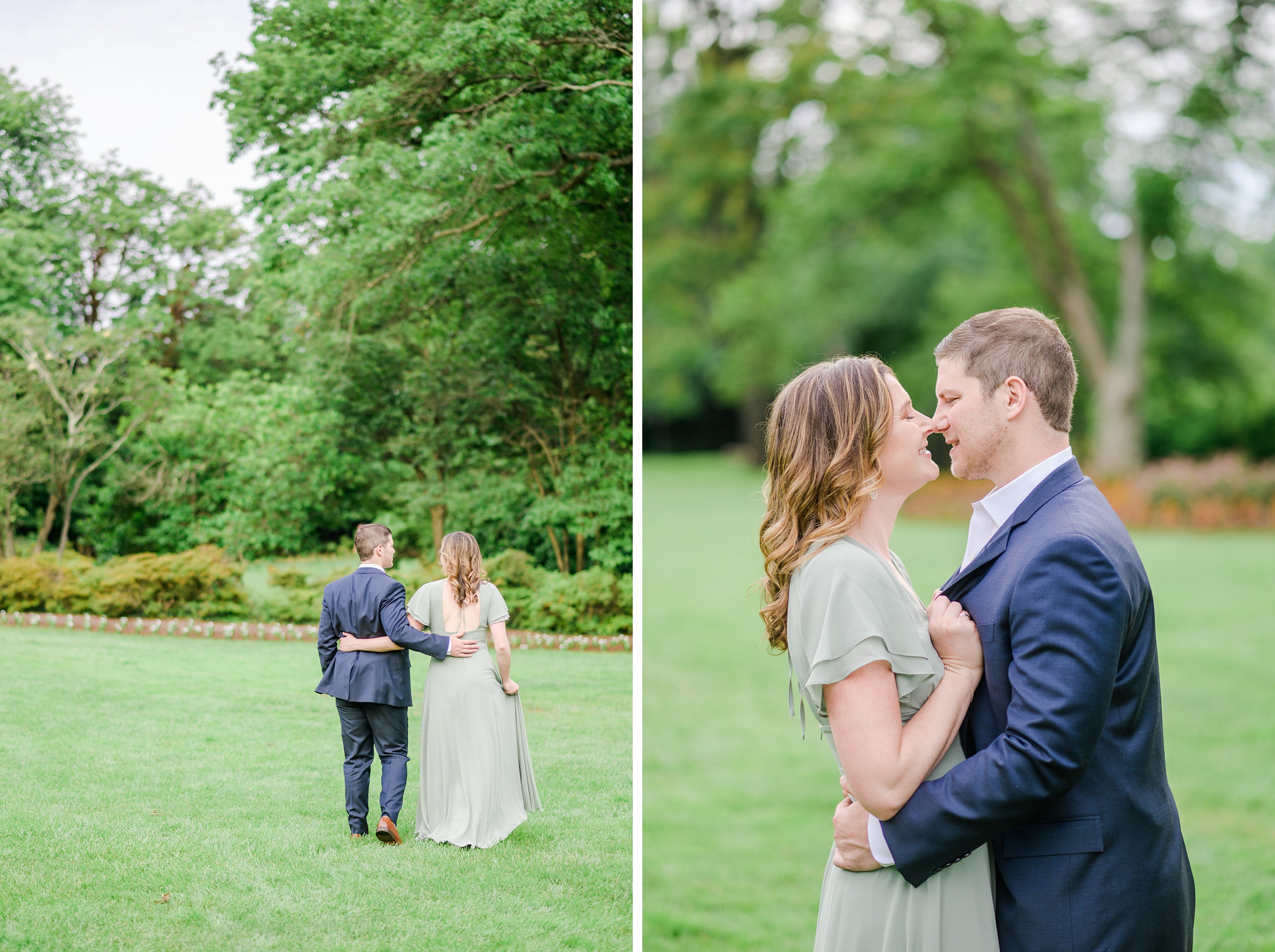 Engaged Couple smiles in Sherwood Gardens engagement session photographed by Maryland Wedding Photographer Cait Kramer Photography