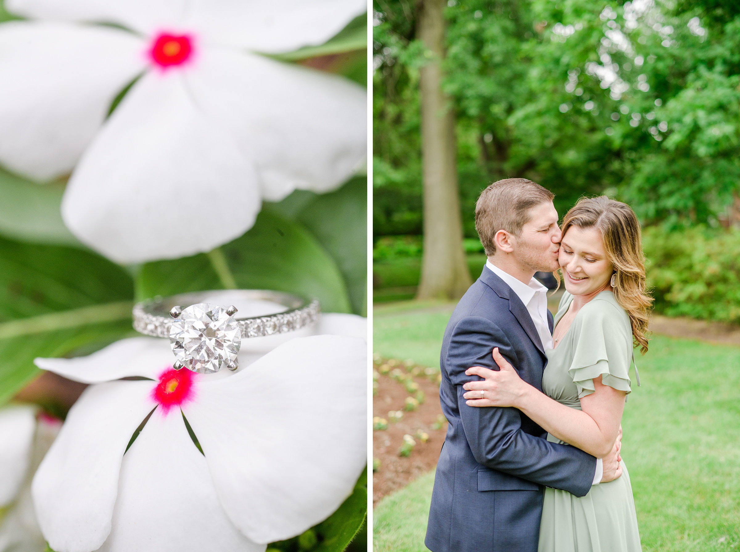 Engaged Couple smiles in Sherwood Gardens engagement session photographed by Maryland Wedding Photographer Cait Kramer Photography