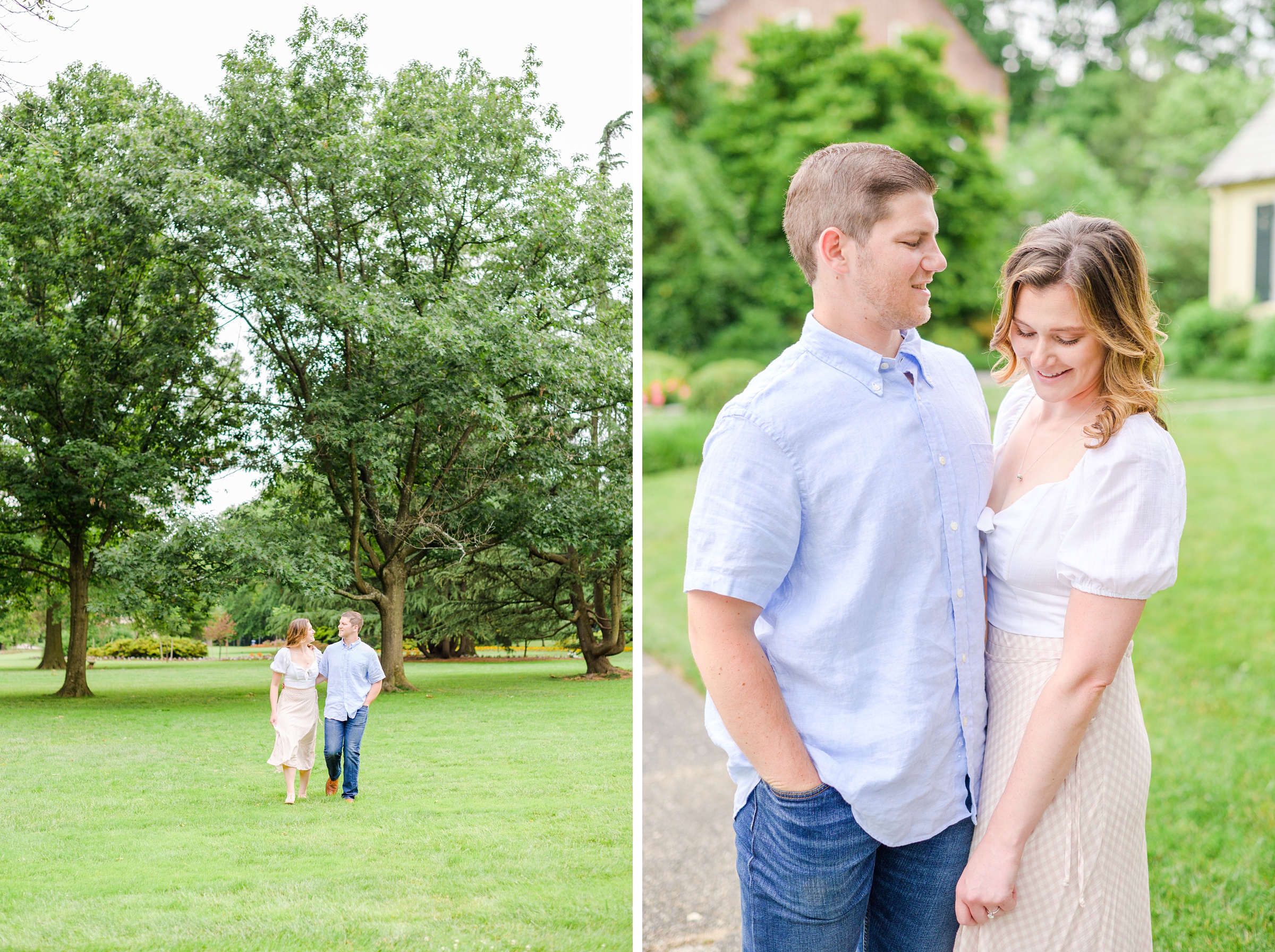 Engaged Couple smiles in Sherwood Gardens engagement session photographed by Maryland Wedding Photographer Cait Kramer Photography