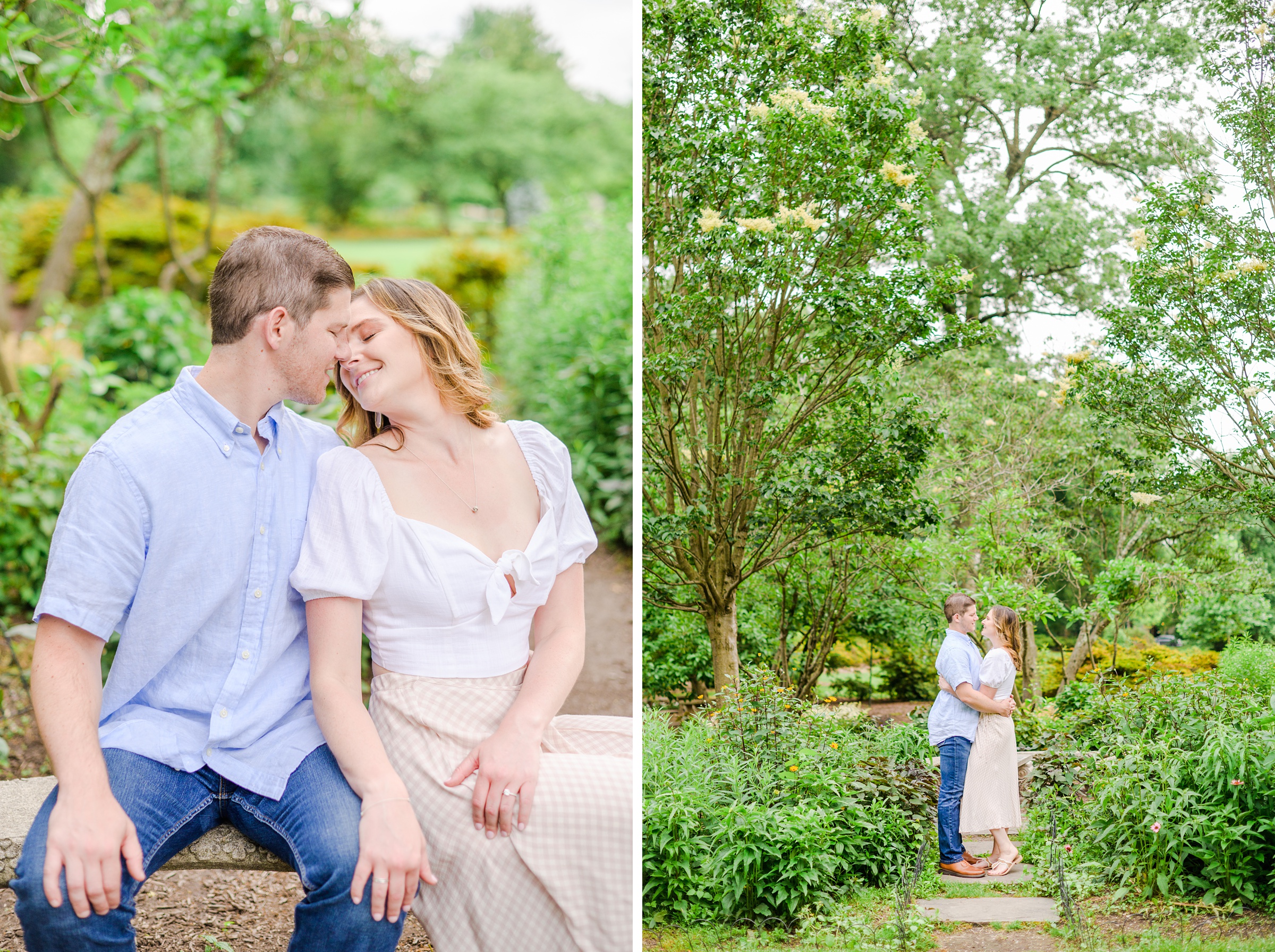 Engaged Couple smiles in Sherwood Gardens engagement session photographed by Maryland Wedding Photographer Cait Kramer Photography