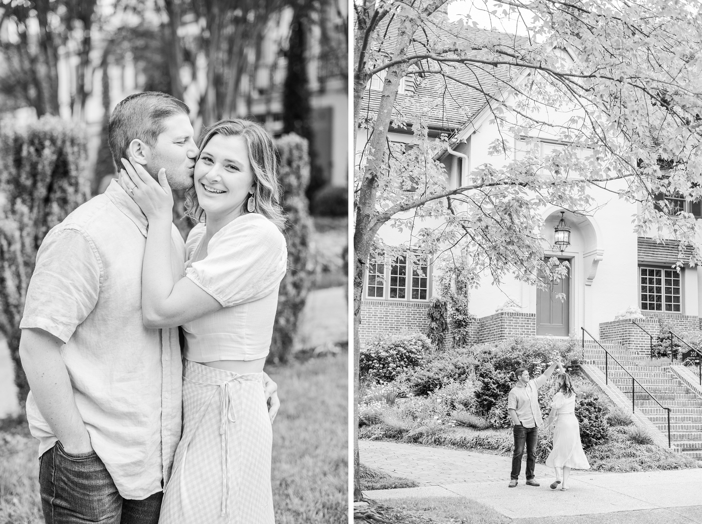 Engaged Couple smiles in Sherwood Gardens engagement session photographed by Maryland Wedding Photographer Cait Kramer Photography