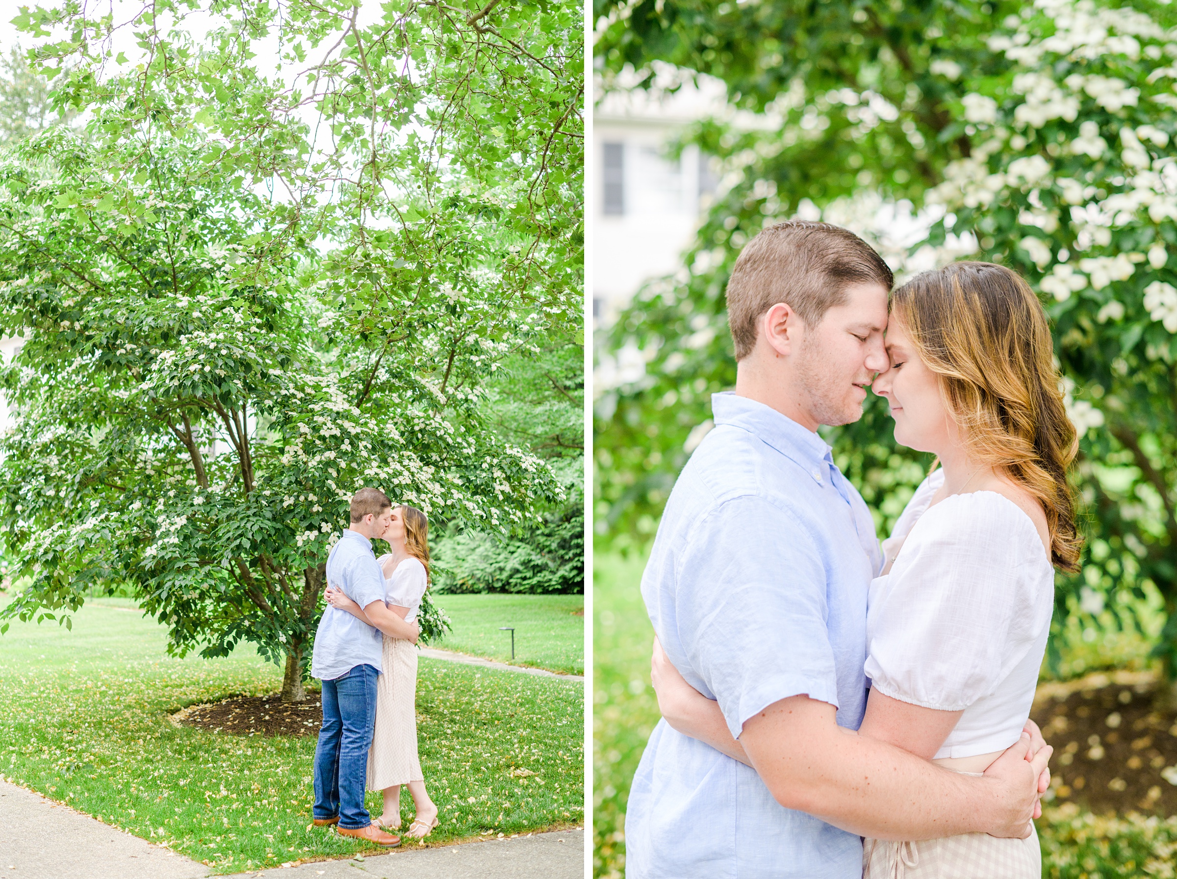 Engaged Couple smiles in Sherwood Gardens engagement session photographed by Maryland Wedding Photographer Cait Kramer Photography