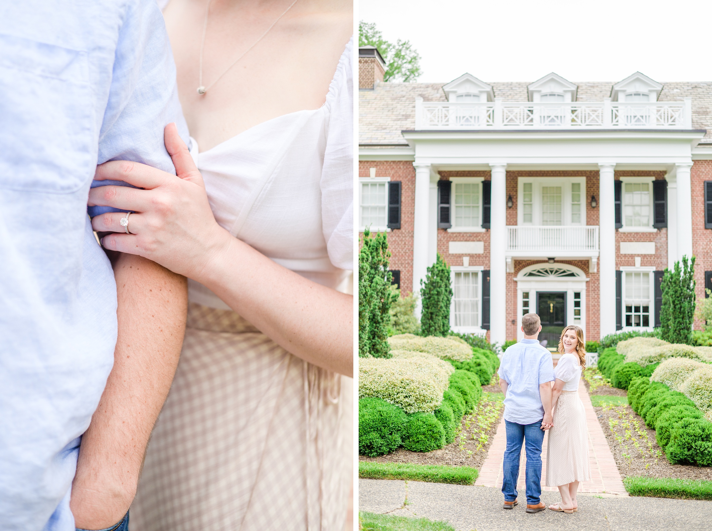 Engaged Couple smiles in Sherwood Gardens engagement session photographed by Maryland Wedding Photographer Cait Kramer Photography