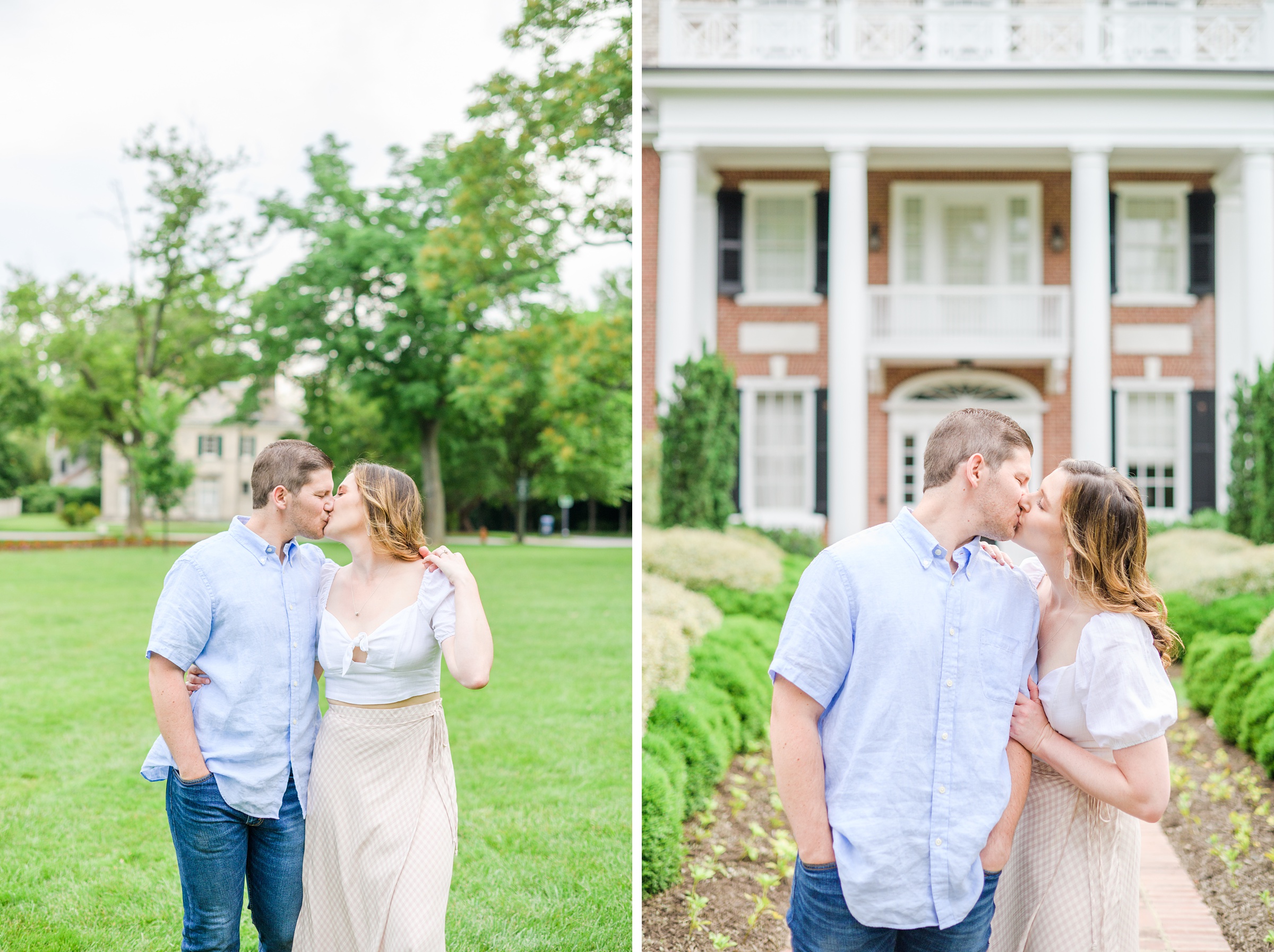 Engaged Couple smiles in Sherwood Gardens engagement session photographed by Maryland Wedding Photographer Cait Kramer Photography