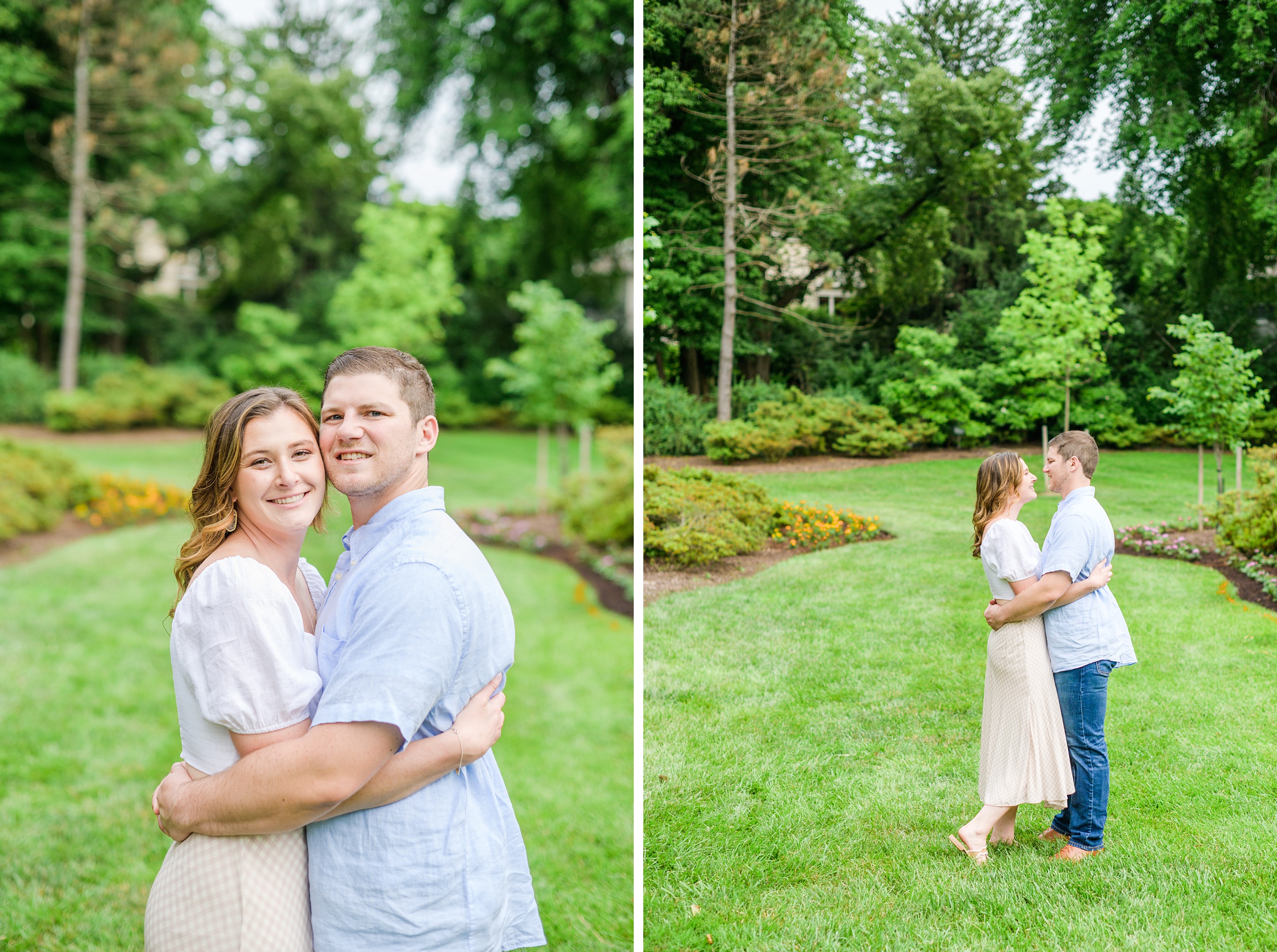 Engaged Couple smiles in Sherwood Gardens engagement session photographed by Maryland Wedding Photographer Cait Kramer Photography