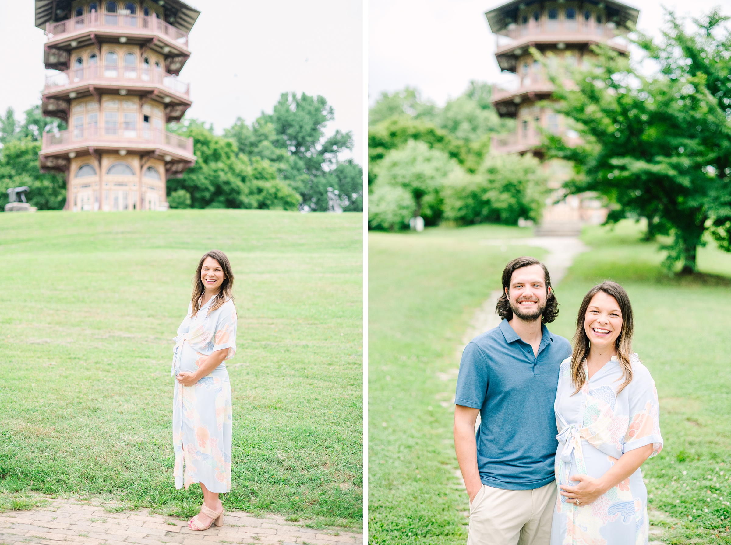 Expecting couple smiles during Patterson Park maternity session photographed by Baltimore Photographer Cait Kramer.