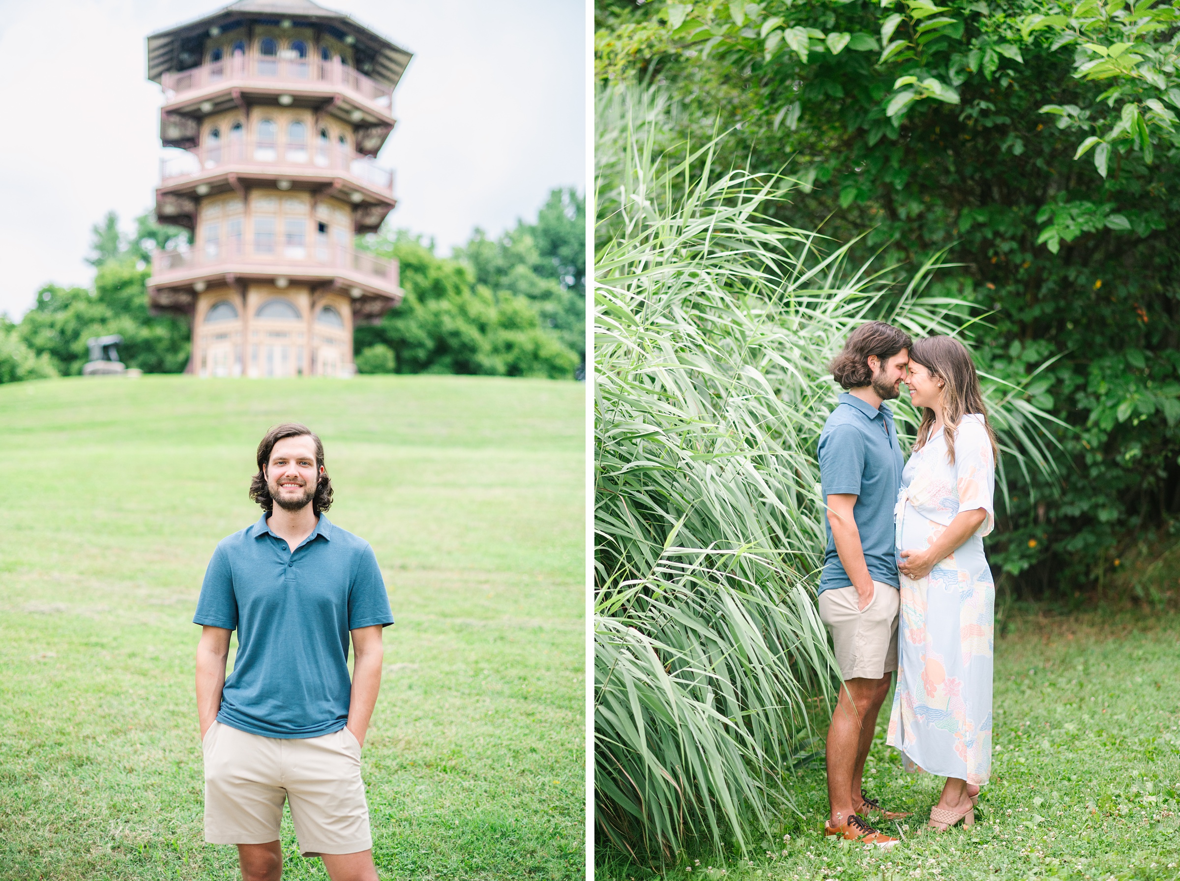 Expecting couple smiles during Patterson Park maternity session photographed by Baltimore Photographer Cait Kramer.