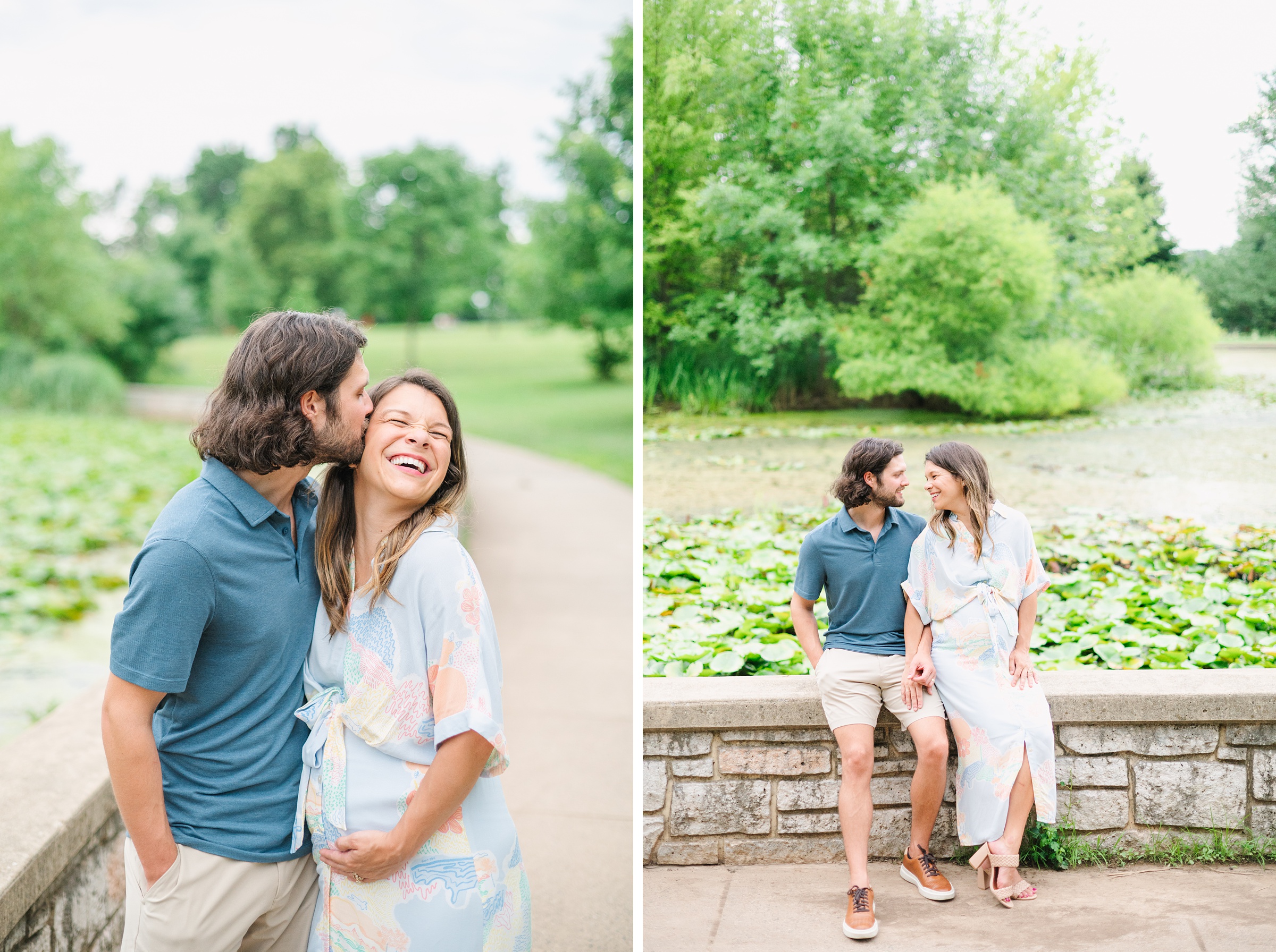 Expecting couple smiles during Patterson Park maternity session photographed by Baltimore Photographer Cait Kramer.