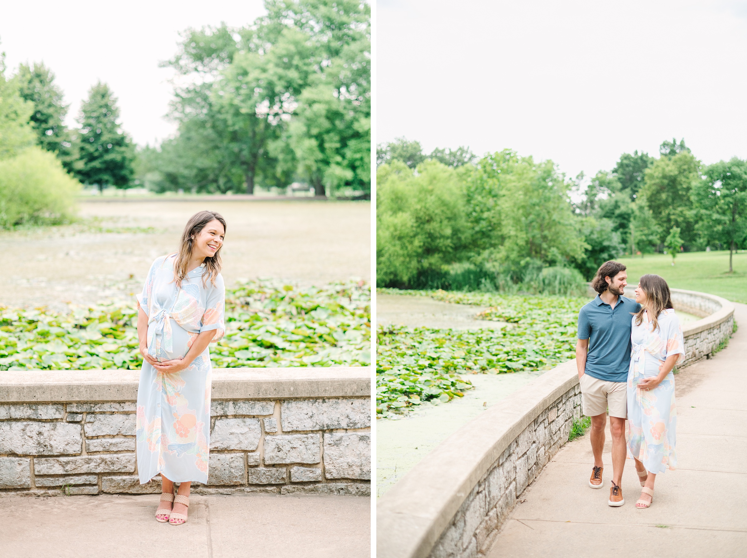 Expecting couple smiles during Patterson Park maternity session photographed by Baltimore Photographer Cait Kramer.