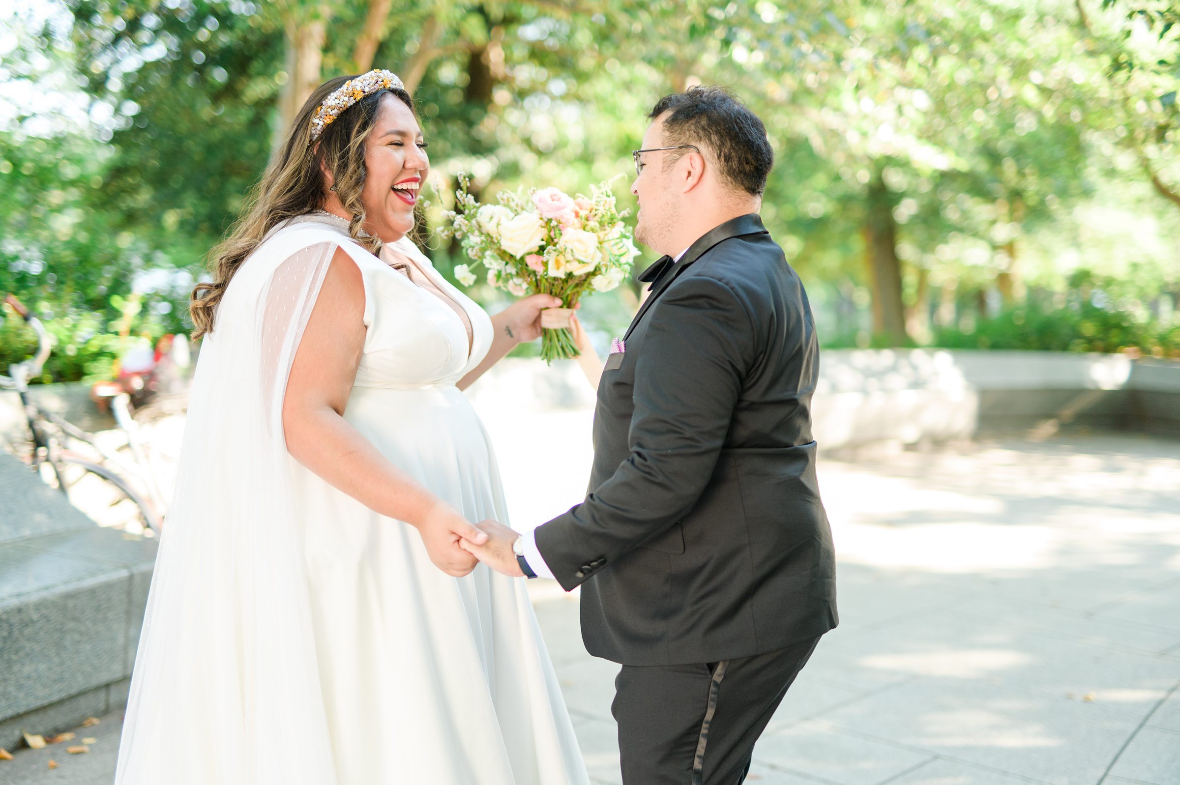 Intimate Fall shades of pink and blue Wedding at the DC War Memorial in Washington DC Photographed by Baltimore Wedding Photographer Cait Kramer Photography