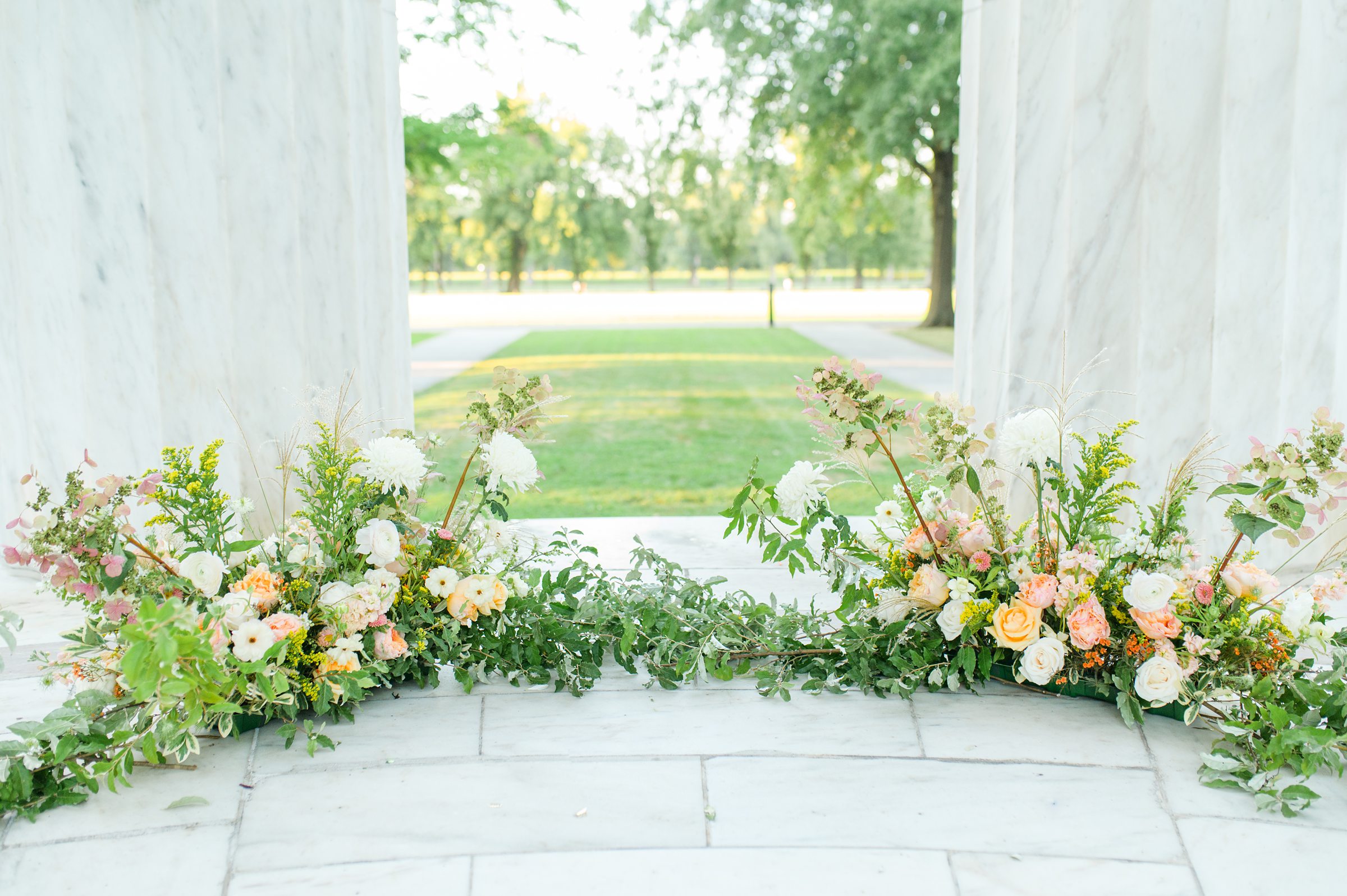 Intimate Fall shades of pink and blue Wedding at the DC War Memorial in Washington DC Photographed by Baltimore Wedding Photographer Cait Kramer Photography