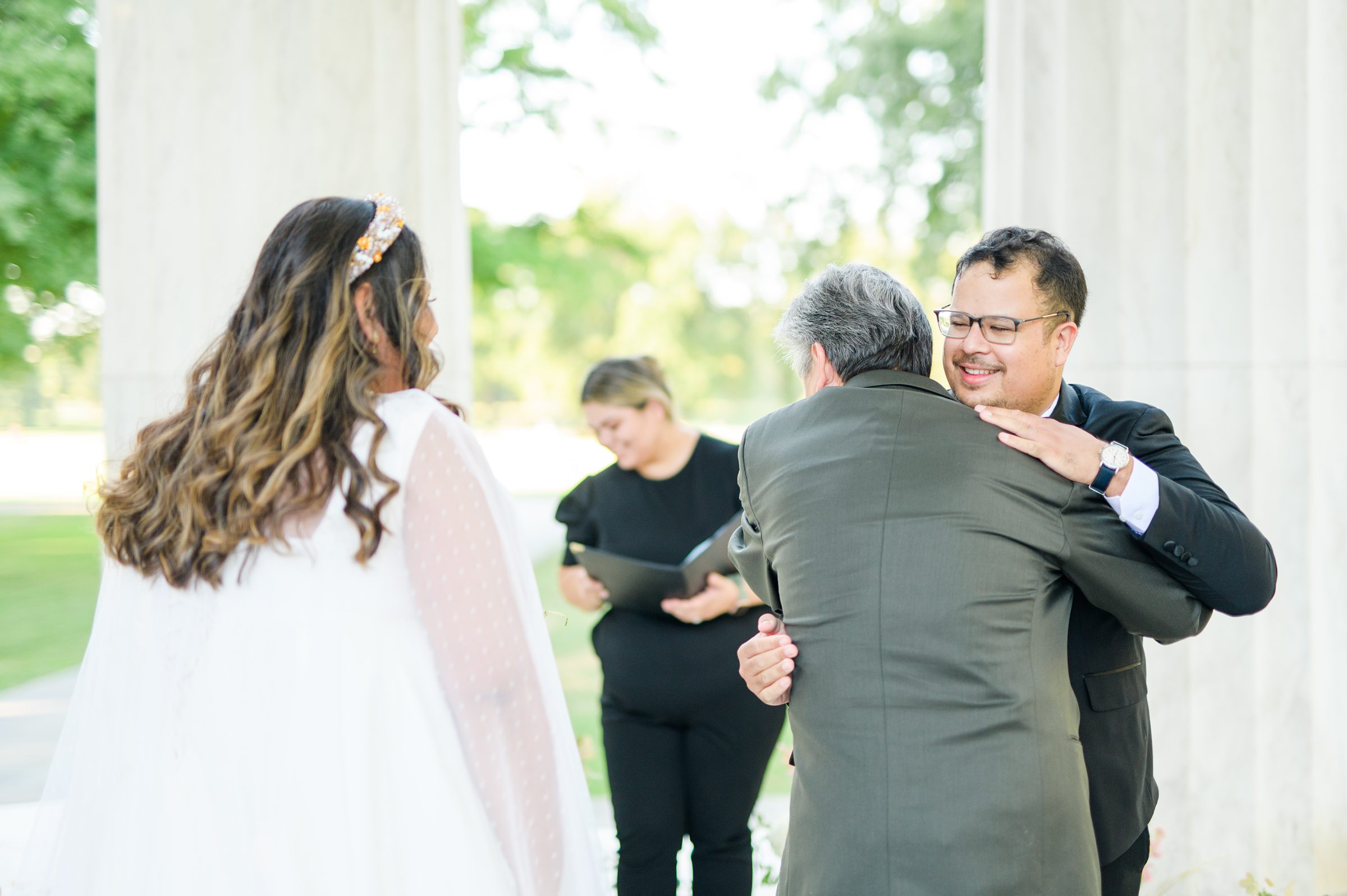 Intimate Fall shades of pink and blue Wedding at the DC War Memorial in Washington DC Photographed by Baltimore Wedding Photographer Cait Kramer Photography