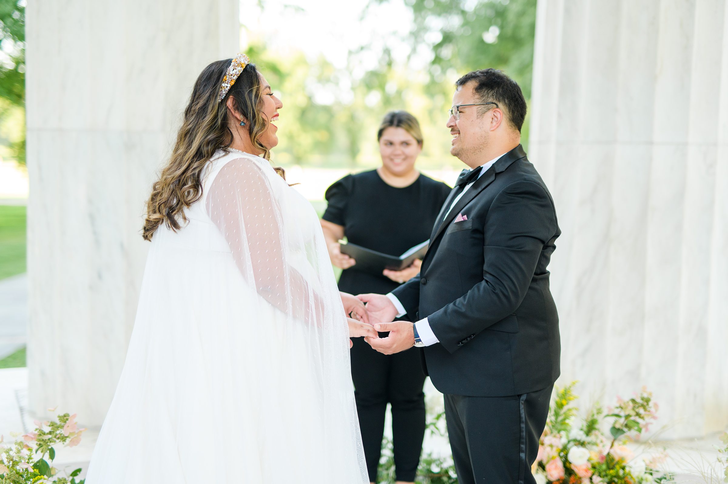 Intimate Fall shades of pink and blue Wedding at the DC War Memorial in Washington DC Photographed by Baltimore Wedding Photographer Cait Kramer Photography