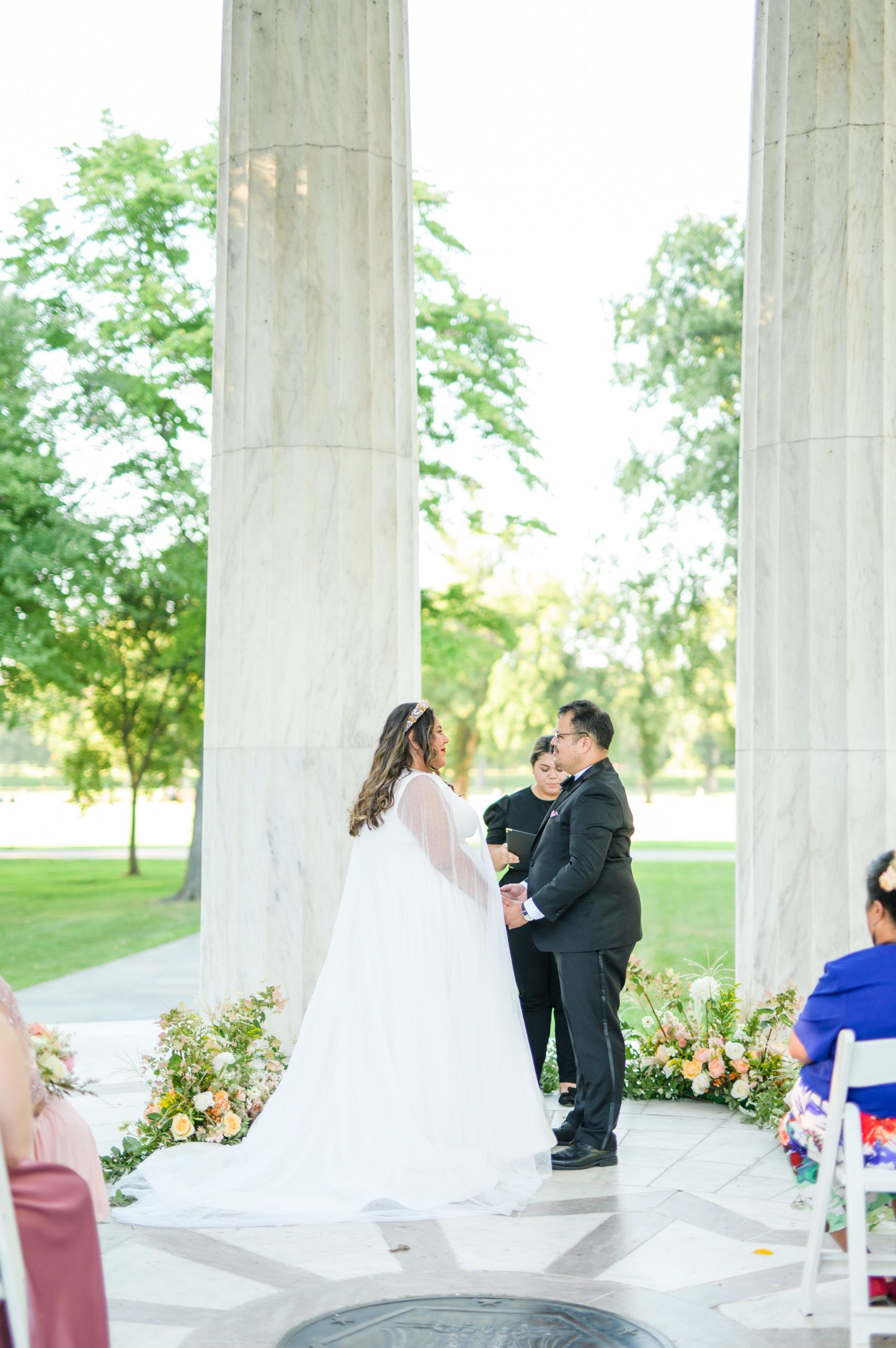 Intimate Fall shades of pink and blue Wedding at the DC War Memorial in Washington DC Photographed by Baltimore Wedding Photographer Cait Kramer Photography