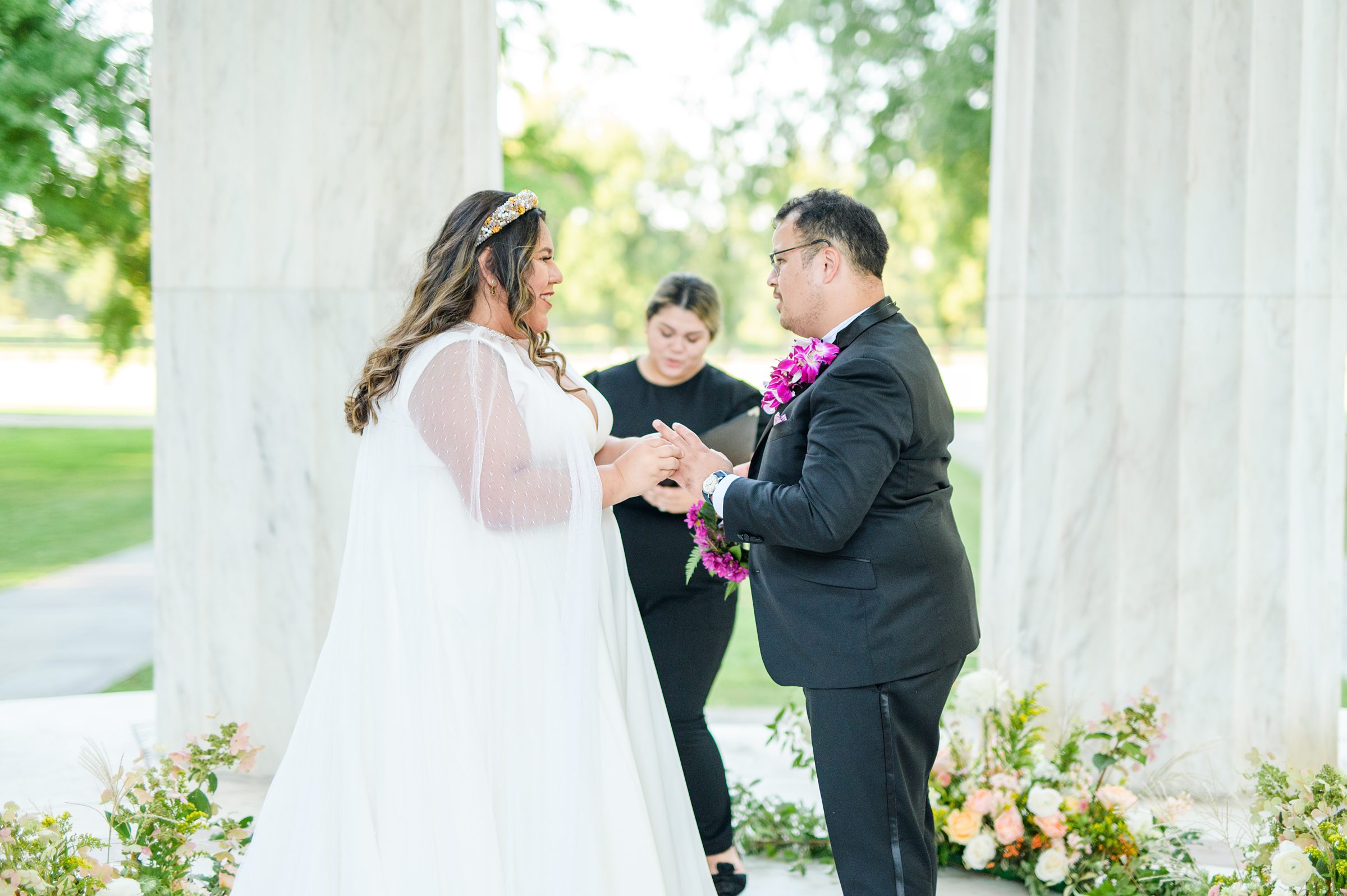 Intimate Fall shades of pink and blue Wedding at the DC War Memorial in Washington DC Photographed by Baltimore Wedding Photographer Cait Kramer Photography