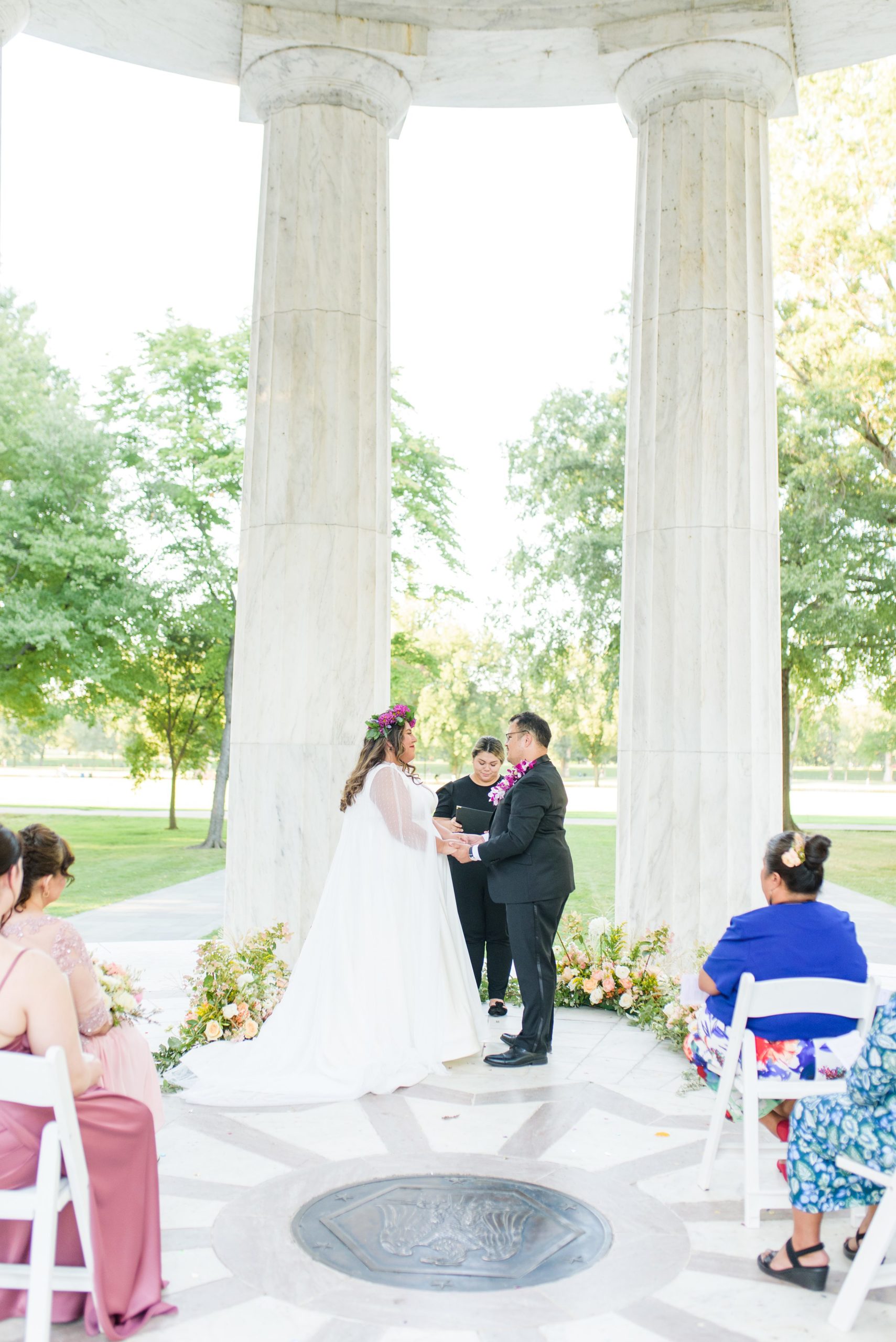 Intimate Fall shades of pink and blue Wedding at the DC War Memorial in Washington DC Photographed by Baltimore Wedding Photographer Cait Kramer Photography