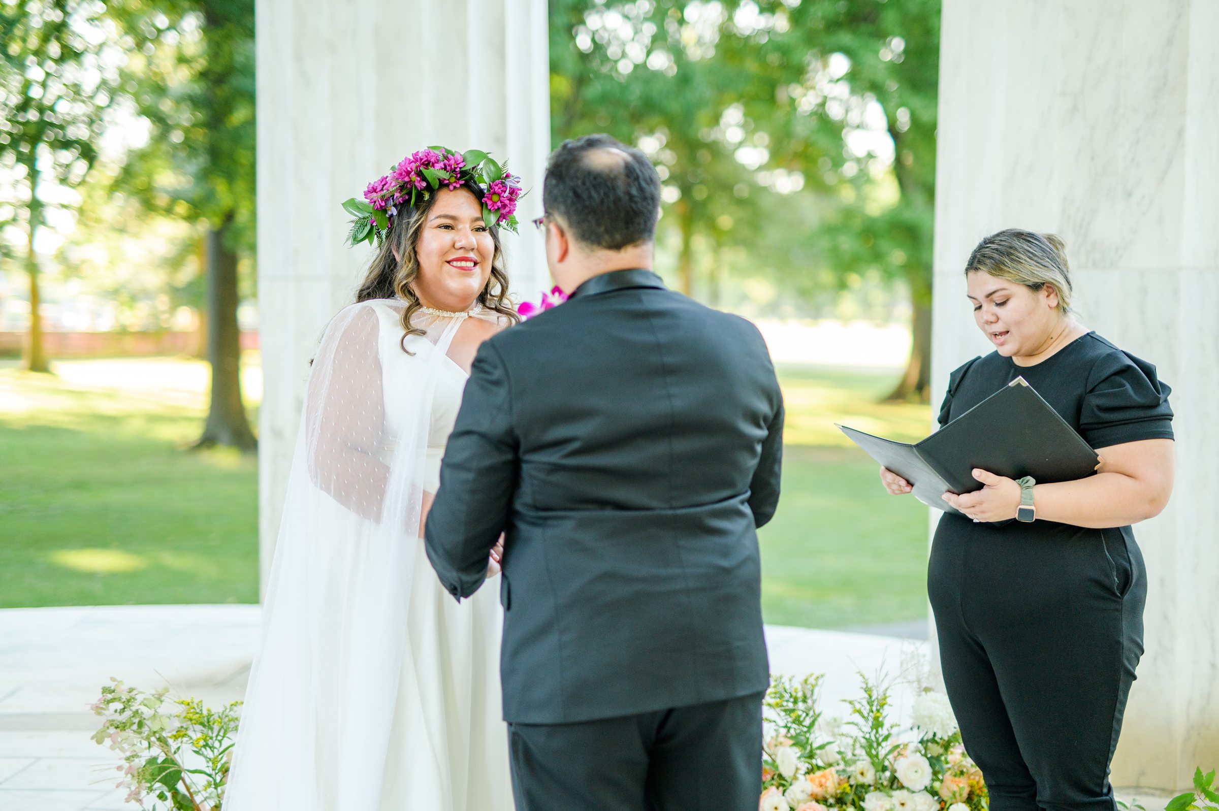 Intimate Fall shades of pink and blue Wedding at the DC War Memorial in Washington DC Photographed by Baltimore Wedding Photographer Cait Kramer Photography