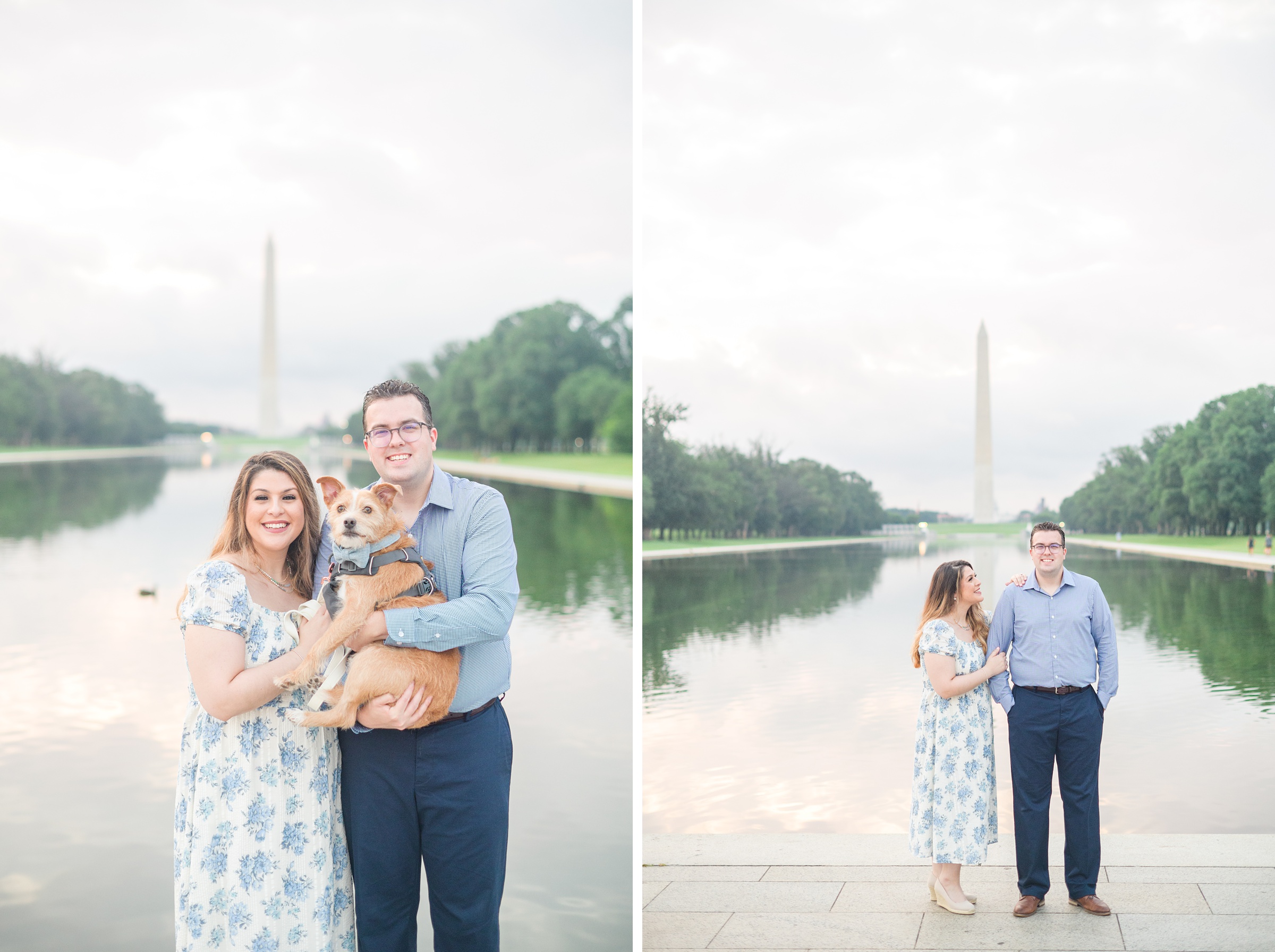 Couple smiles during their engagement photos at the Lincoln Memorial photographed by Baltimore Wedding Photographer, Cait Kramer Photography