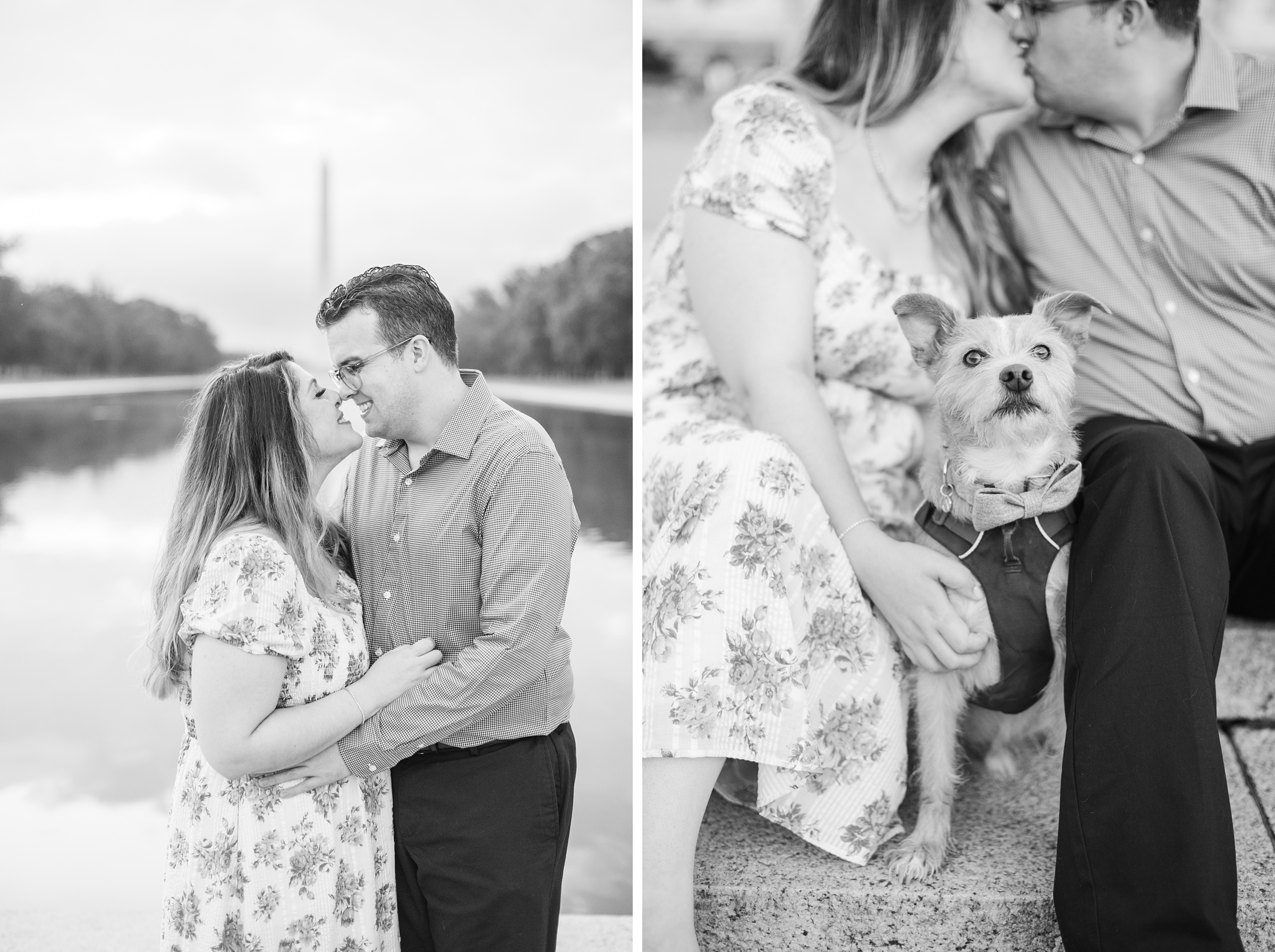 Couple smiles during their engagement photos at the Lincoln Memorial photographed by Baltimore Wedding Photographer, Cait Kramer Photography