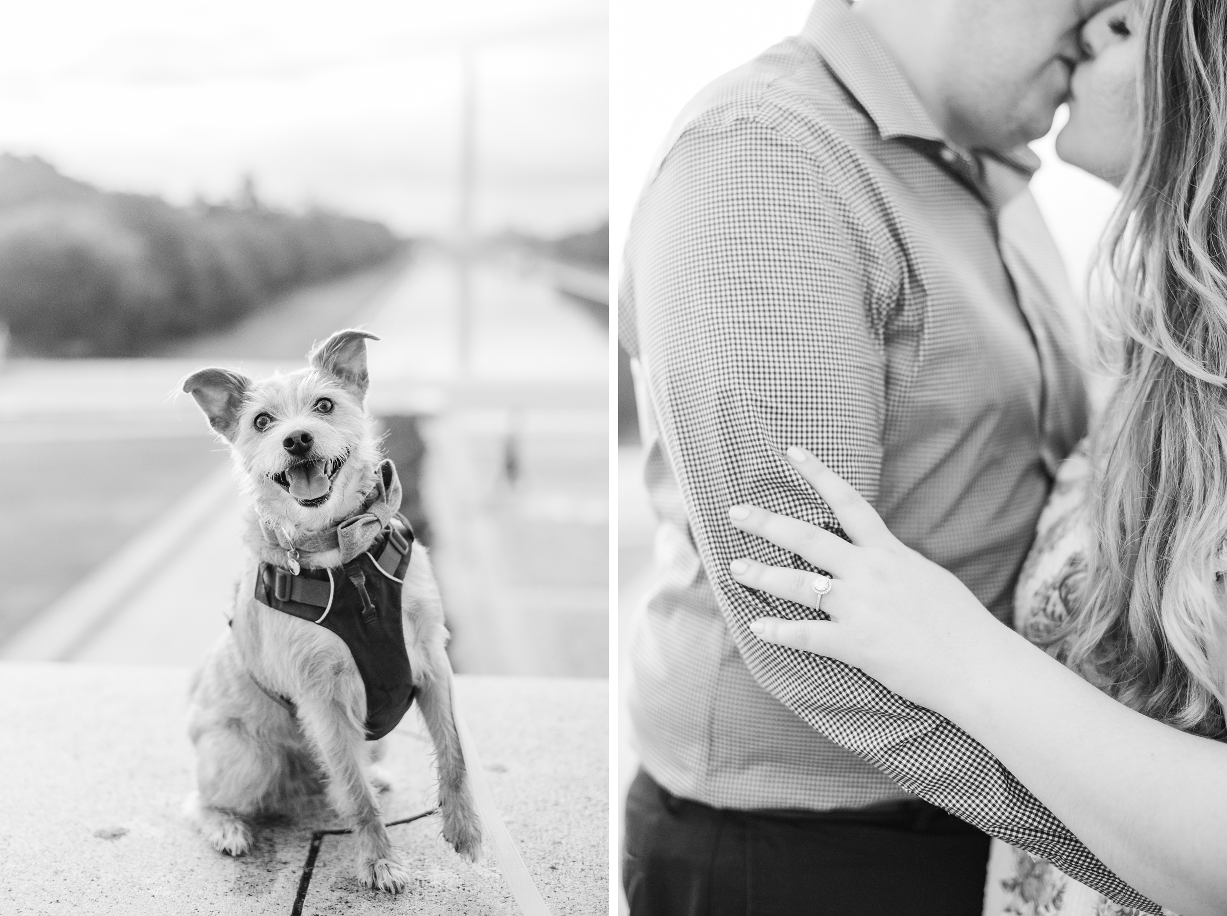 Couple smiles during their engagement photos at the Lincoln Memorial photographed by Baltimore Wedding Photographer, Cait Kramer Photography