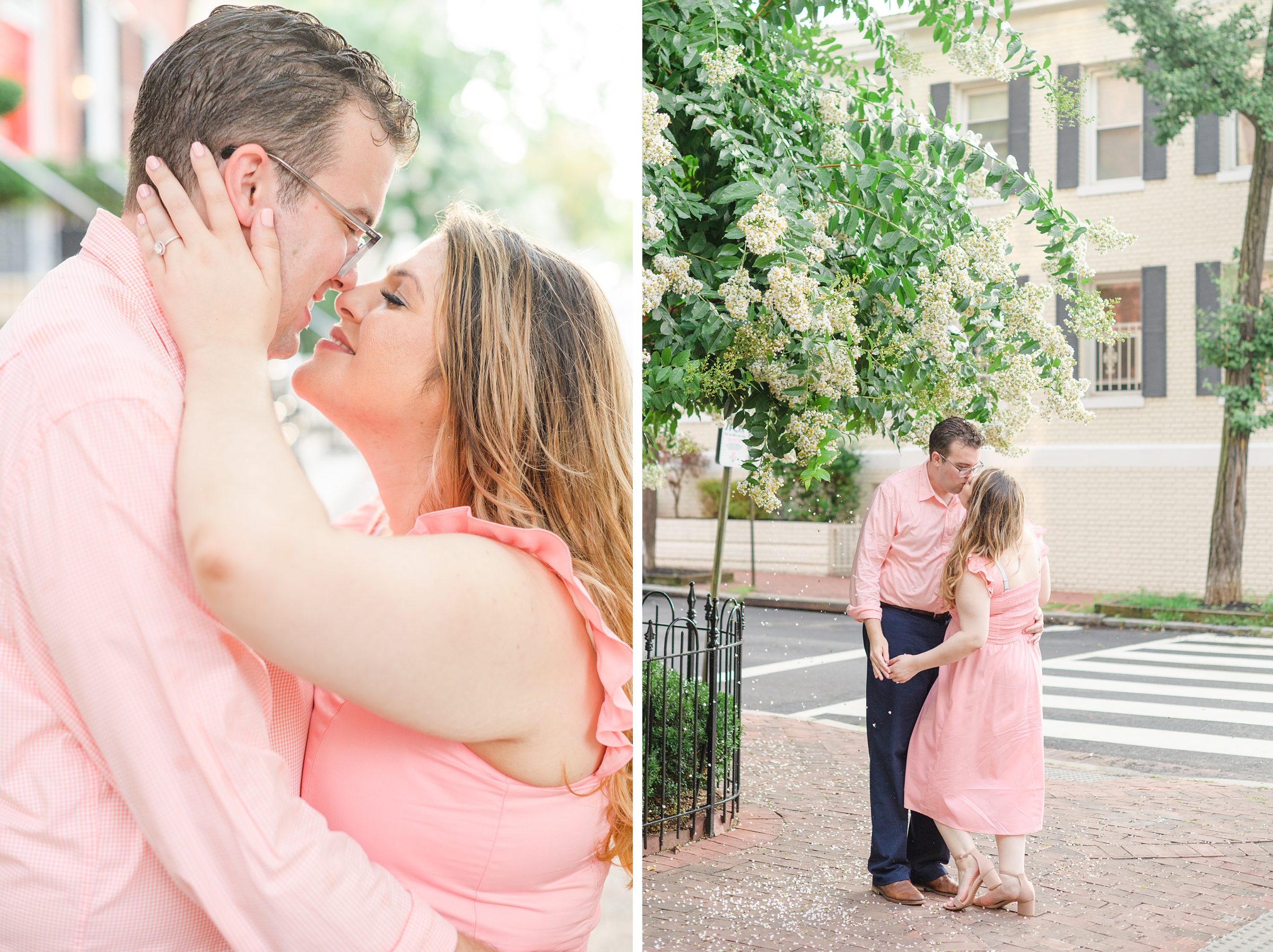 Engaged couple smiles in Georgetown, Washington, DC during engagement session photographed by Baltimore wedding photographer, Cait Kramer Photography