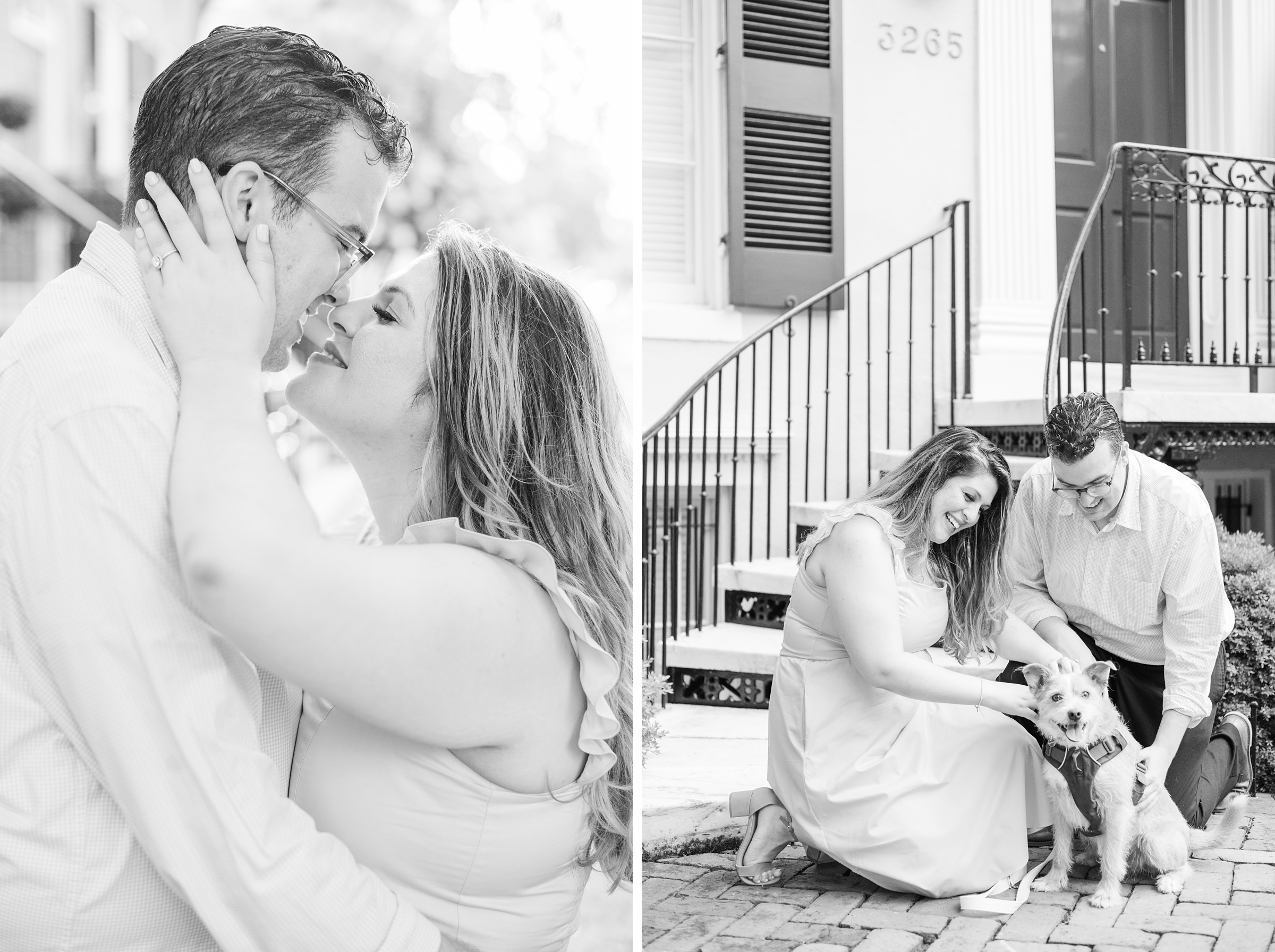 Engaged couple smiles in Georgetown, Washington, DC during engagement session photographed by Baltimore wedding photographer, Cait Kramer Photography