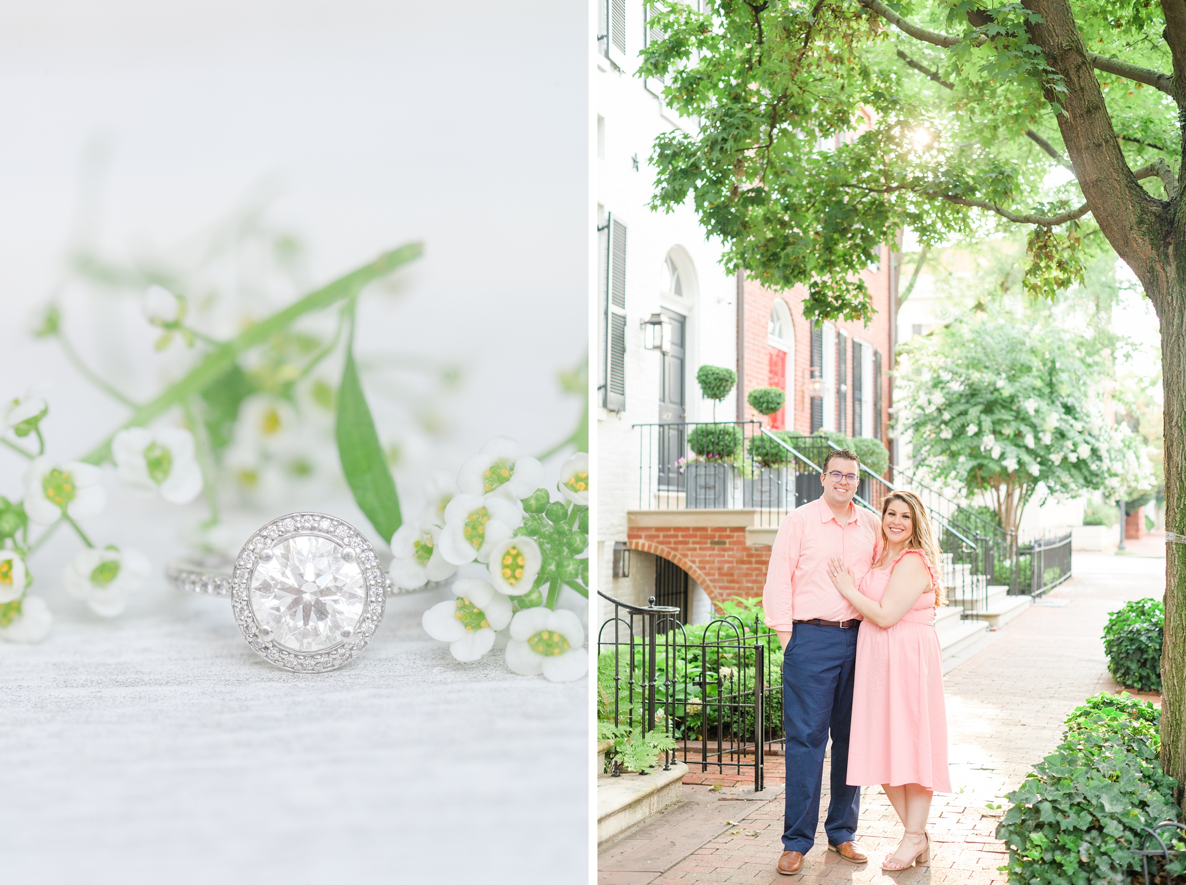 Engaged couple smiles in Georgetown, Washington, DC during engagement session photographed by Baltimore wedding photographer, Cait Kramer Photography