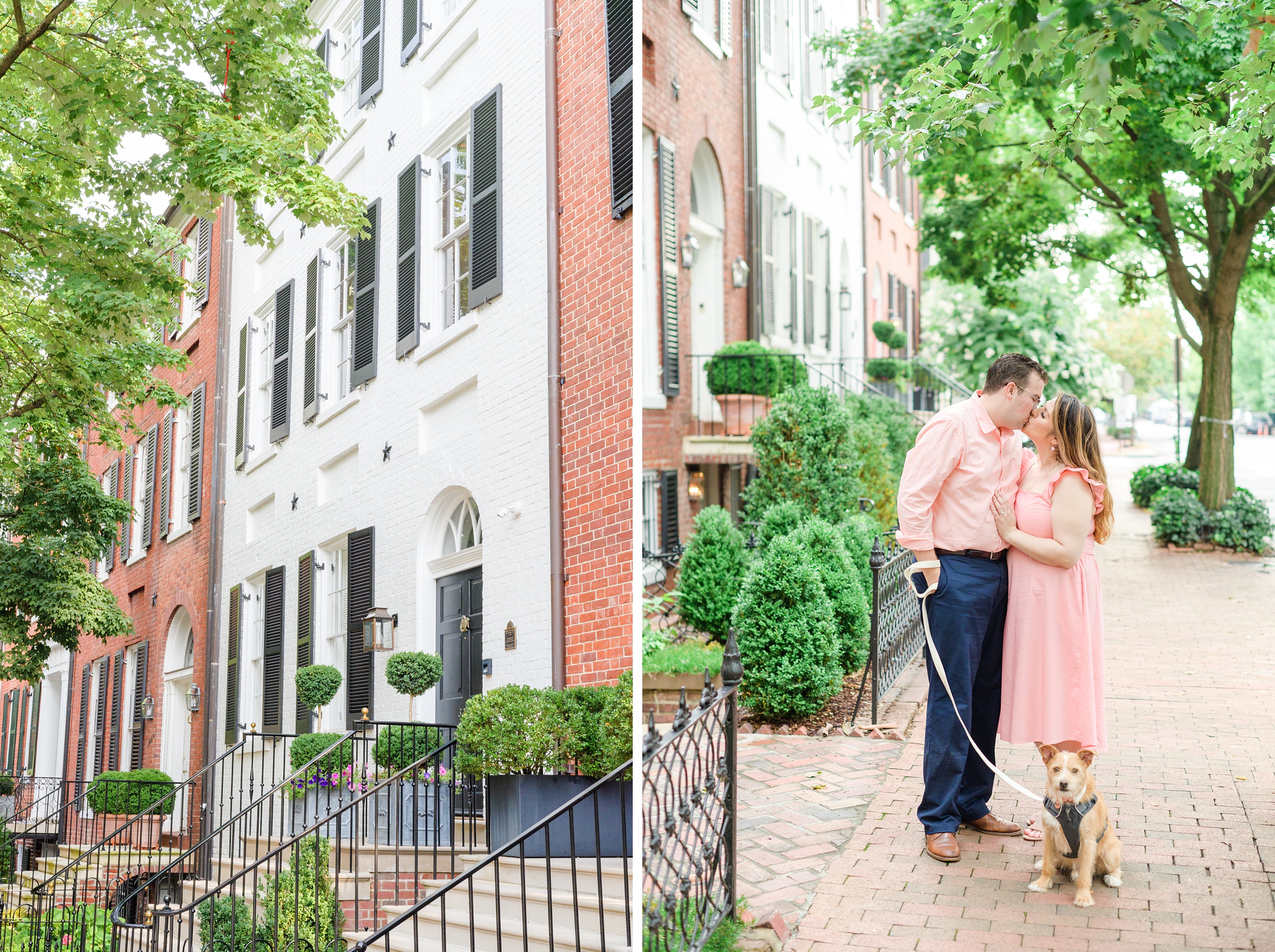 Engaged couple smiles in Georgetown, Washington, DC during engagement session photographed by Baltimore wedding photographer, Cait Kramer Photography