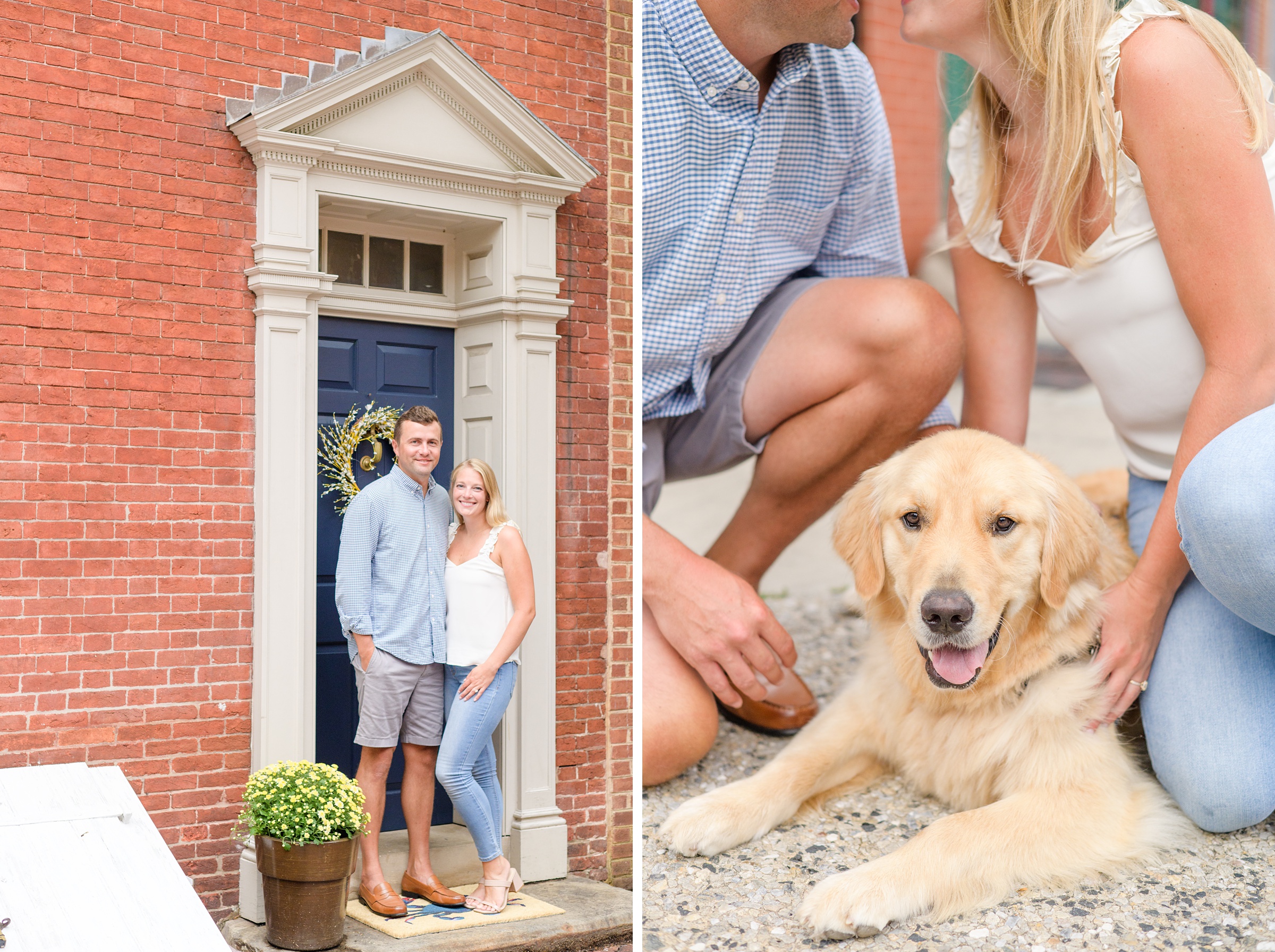 Couple poses in their neighborhood during Fells Point engagement session photographed by Baltimore wedding photographer Cait Kramer