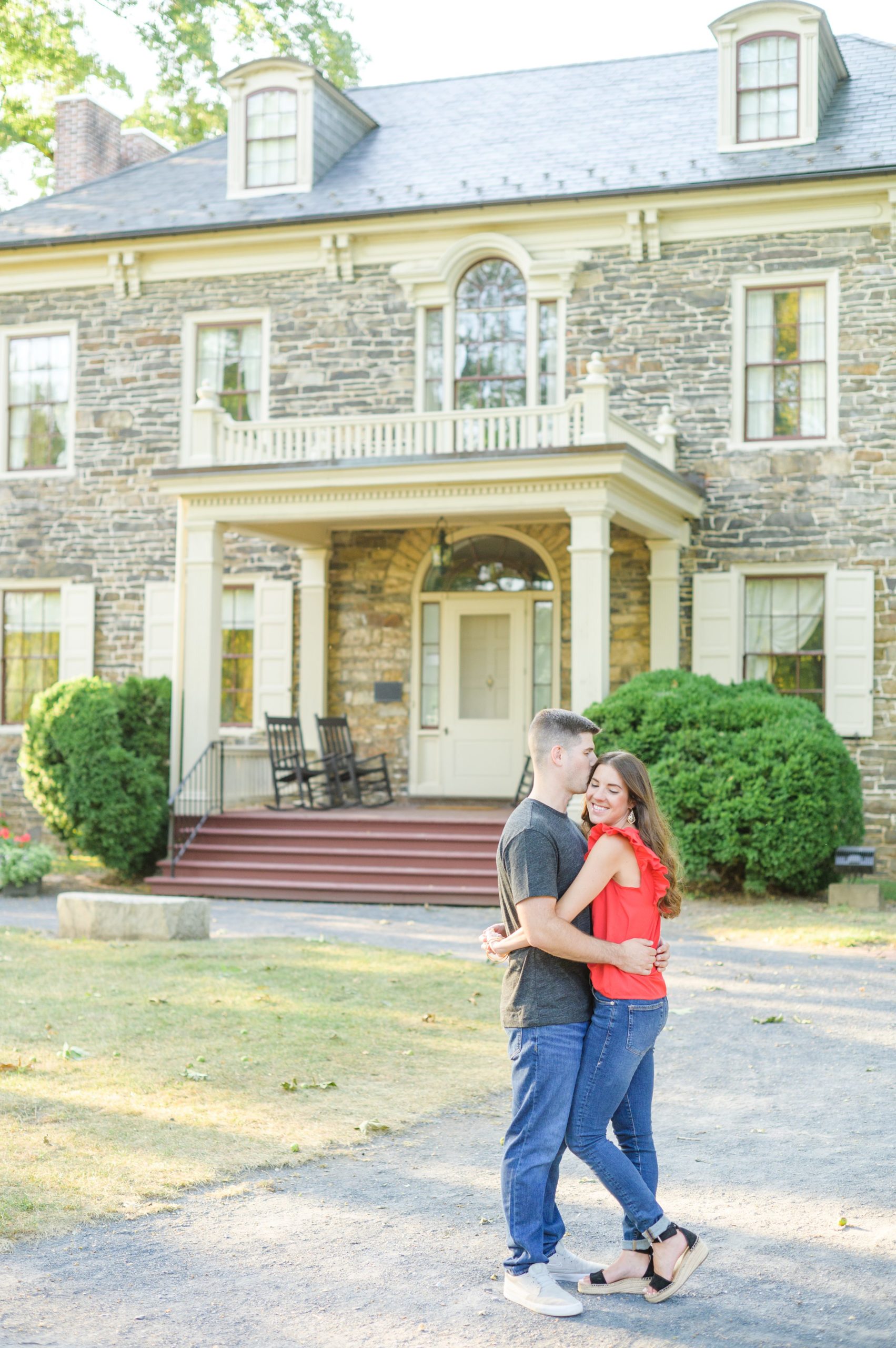 Engaged couple at a local park for their summer engagement session at Fort Hunter Mansion and Park in Harrisburg, Pennsylvania photographed by Baltimore Wedding Photographer Cait Kramer Photography