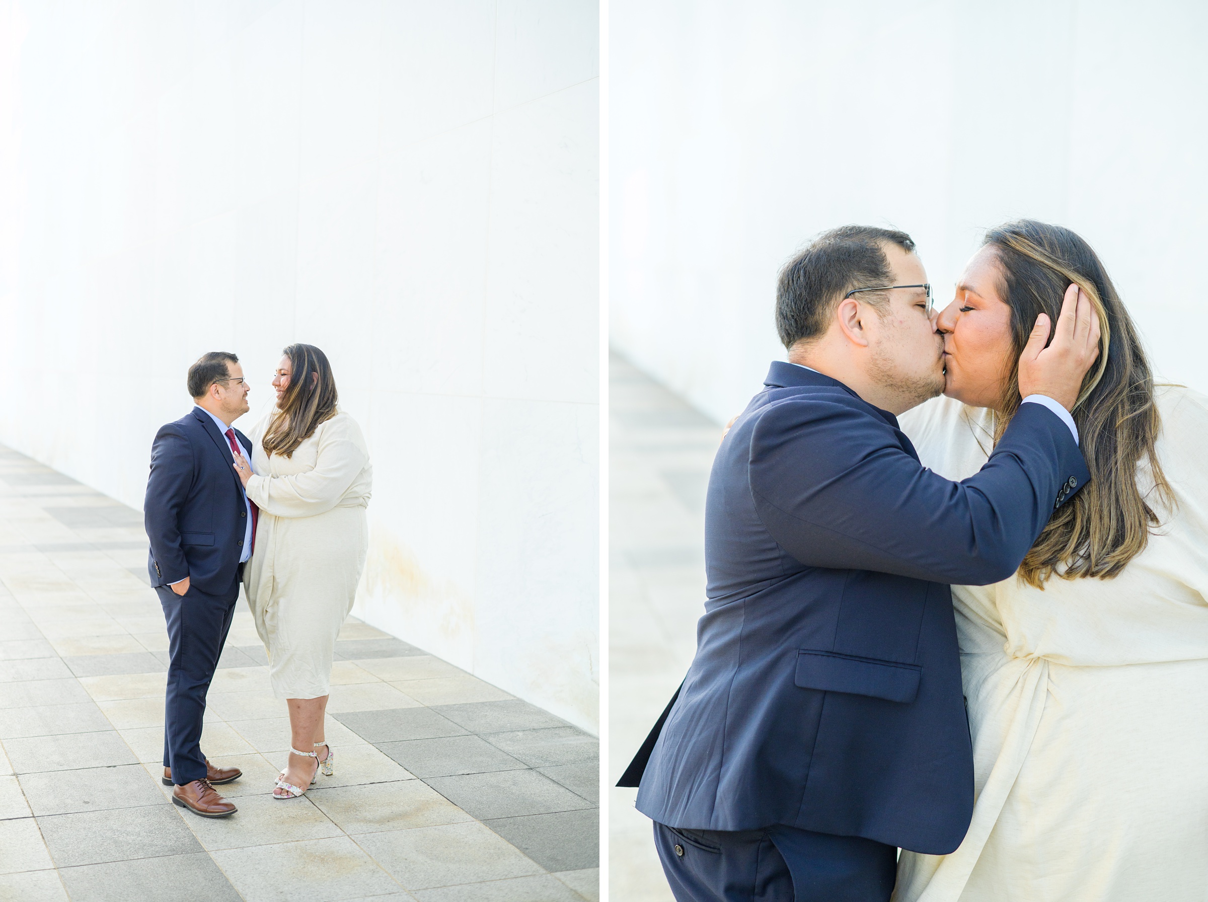 Engaged couple at the Kennedy Center for their summer engagement session Washington, D.C. photographed by Baltimore Wedding Photographer Cait Kramer Photography