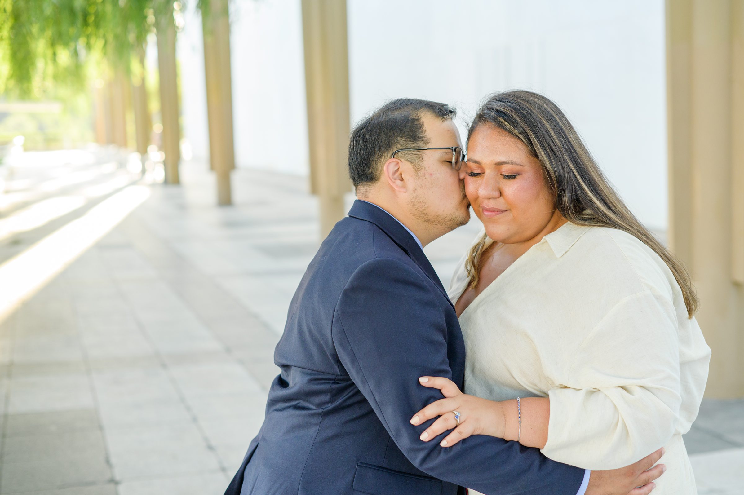 Engaged couple at the Kennedy Center for their summer engagement session Washington, D.C. photographed by Baltimore Wedding Photographer Cait Kramer Photography