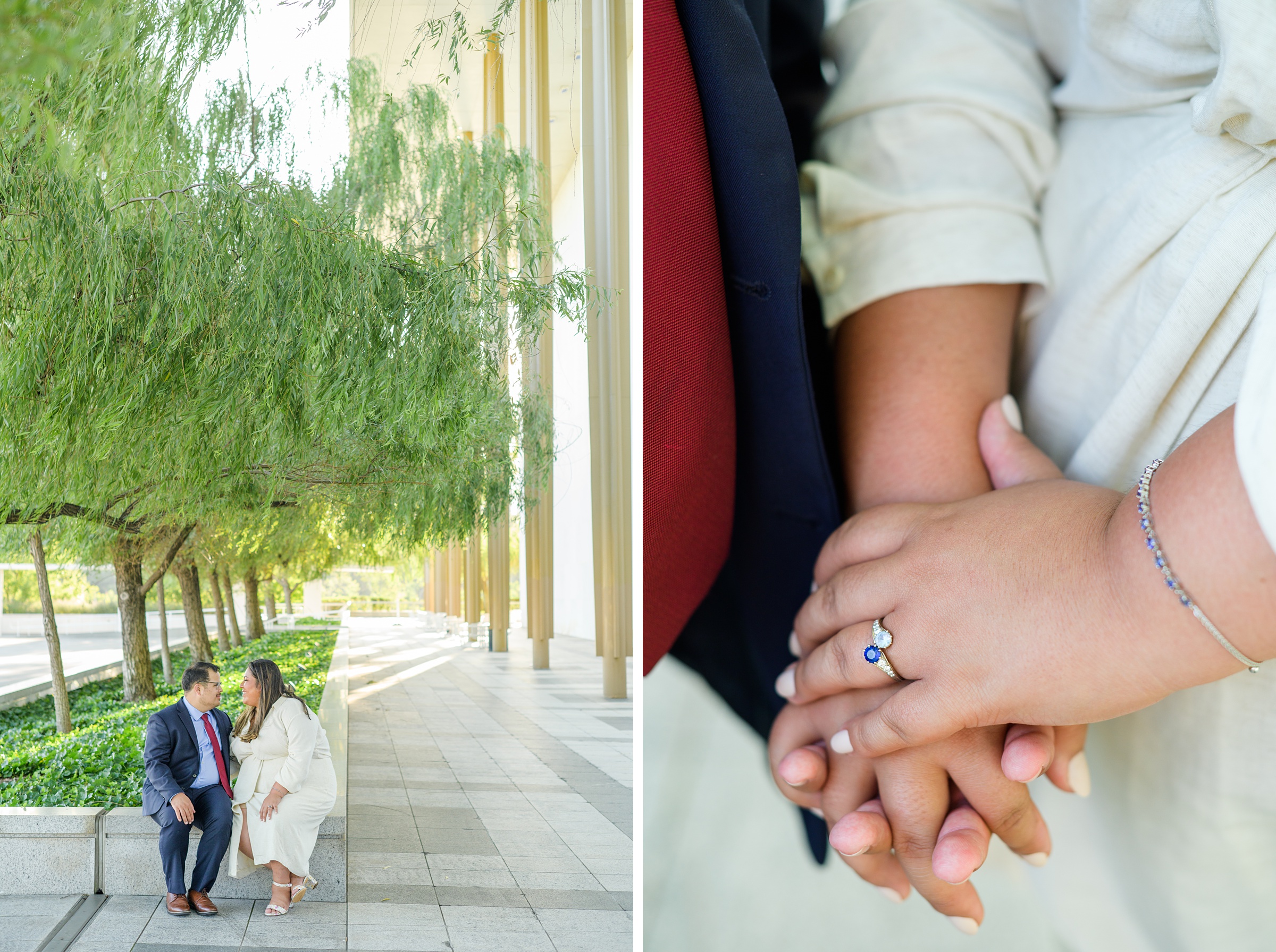 Engaged couple at the Kennedy Center for their summer engagement session Washington, D.C. photographed by Baltimore Wedding Photographer Cait Kramer Photography