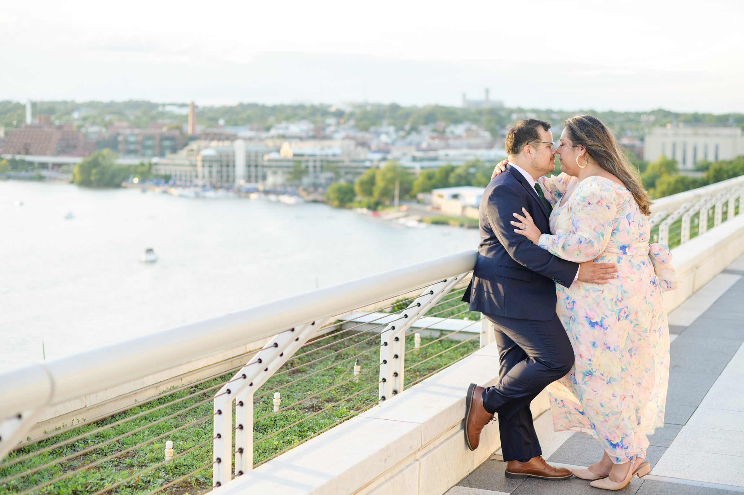 Engaged couple at the Kennedy Center for their summer engagement session Washington, D.C. photographed by Baltimore Wedding Photographer Cait Kramer Photography