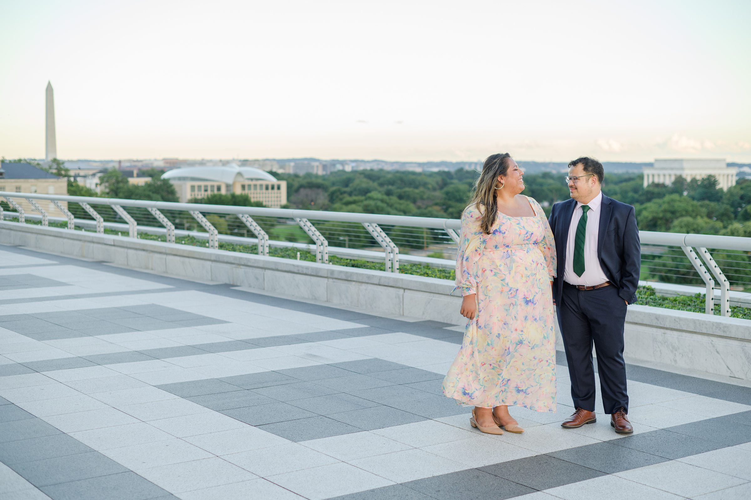 Engaged couple at the Kennedy Center for their summer engagement session Washington, D.C. photographed by Baltimore Wedding Photographer Cait Kramer Photography