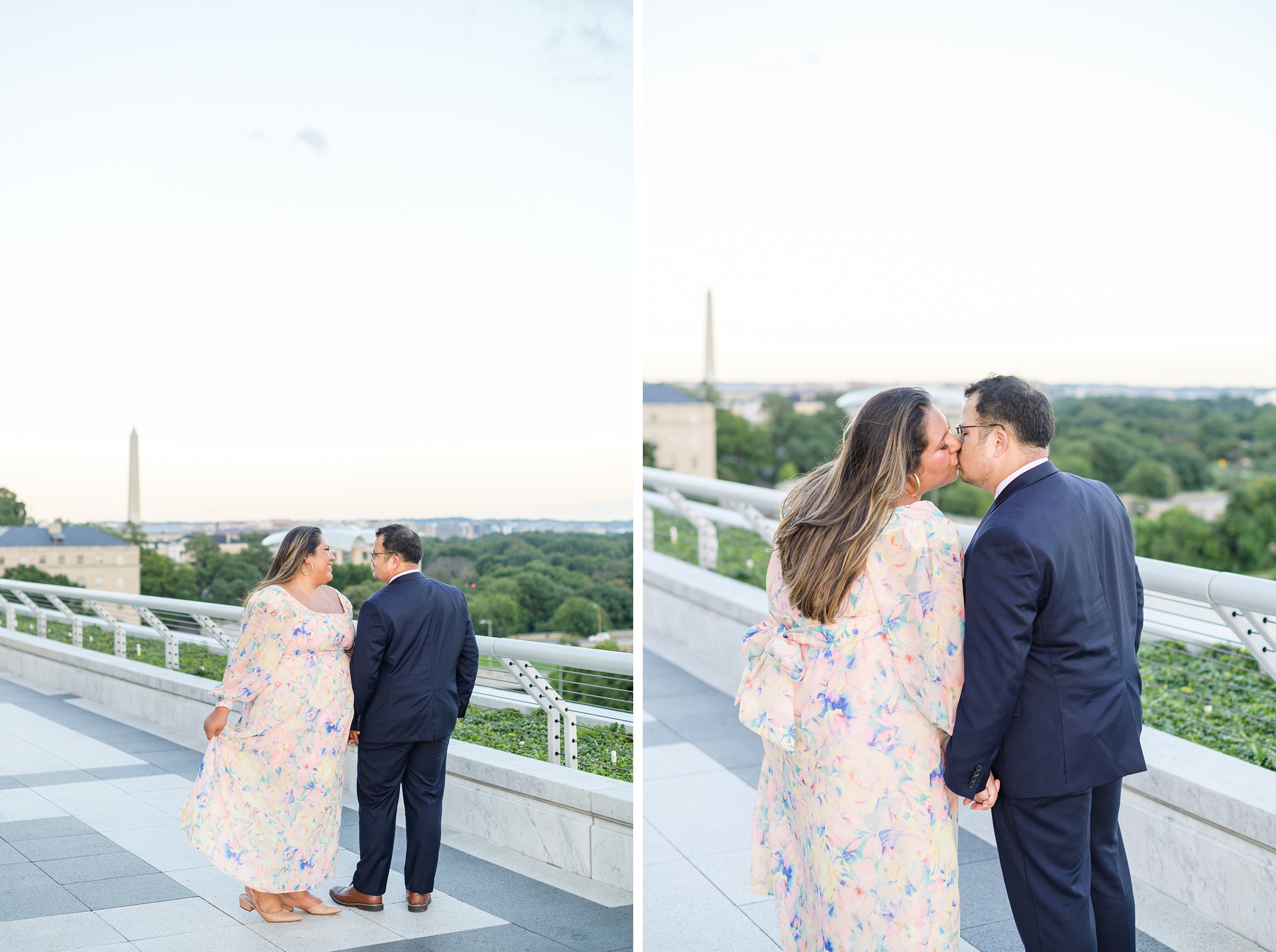 Engaged couple at the Kennedy Center for their summer engagement session Washington, D.C. photographed by Baltimore Wedding Photographer Cait Kramer Photography