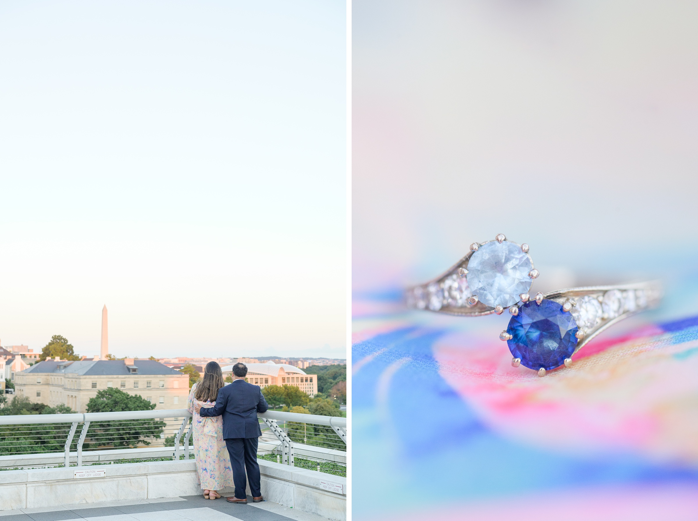 Engaged couple at the Kennedy Center for their summer engagement session Washington, D.C. photographed by Baltimore Wedding Photographer Cait Kramer Photography