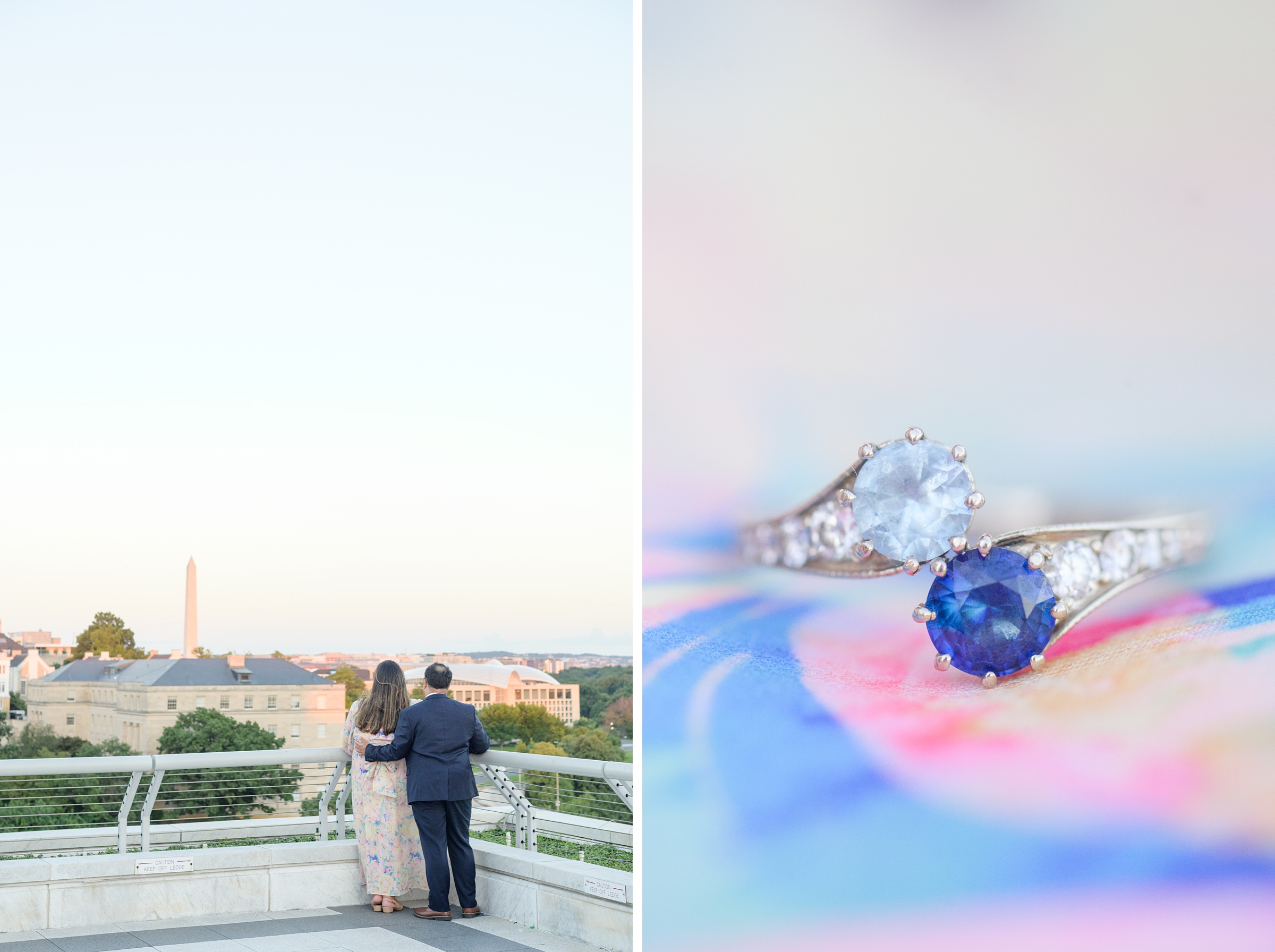 Engaged couple at the Kennedy Center for their summer engagement session Washington, D.C. photographed by Baltimore Wedding Photographer Cait Kramer Photography