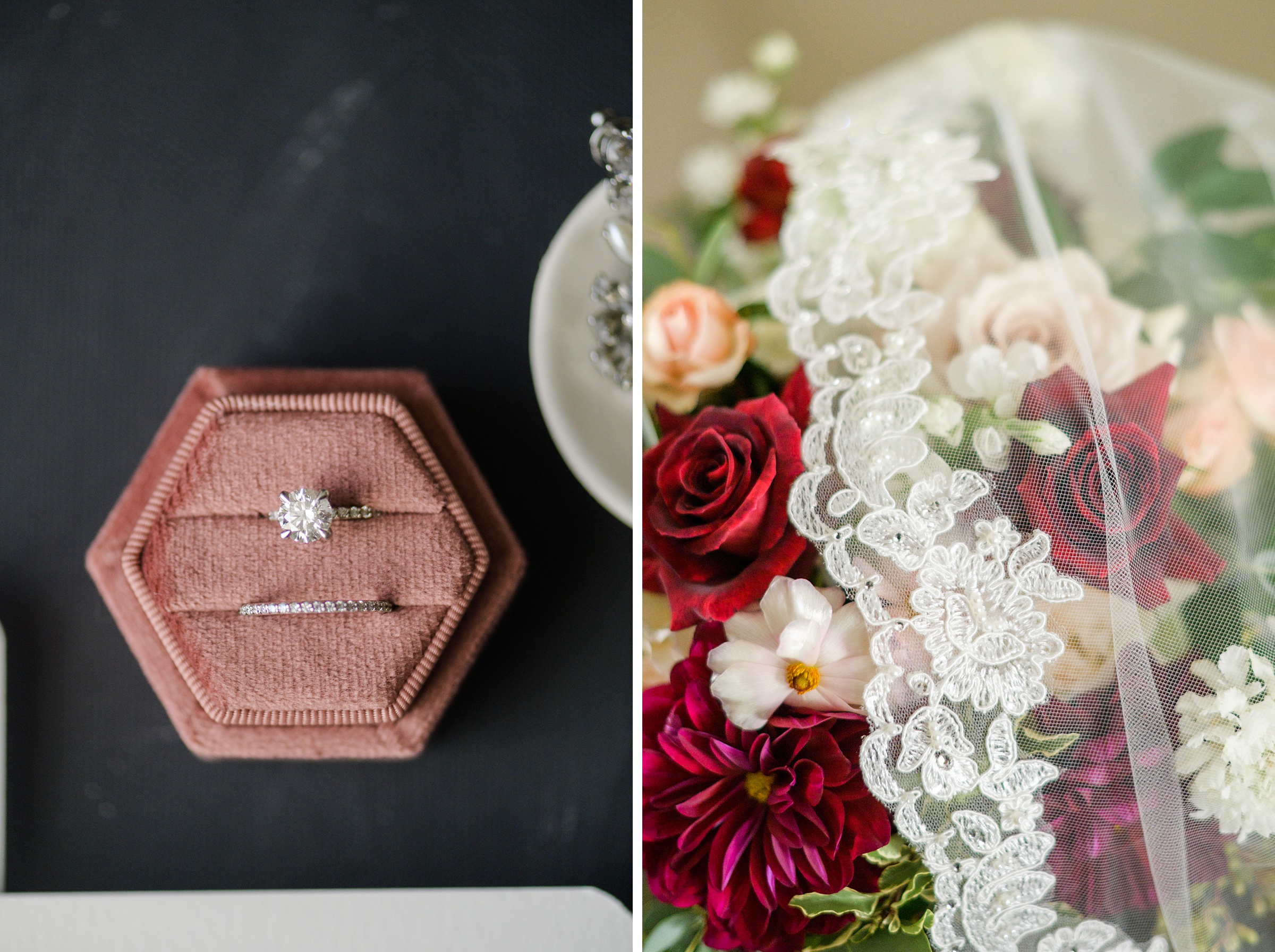 Burgundy and white Fall wedding day portraits and details featuring Mayflower Hotel DC wedding photos photographed by Baltimore wedding photographer Cait Kramer Photography