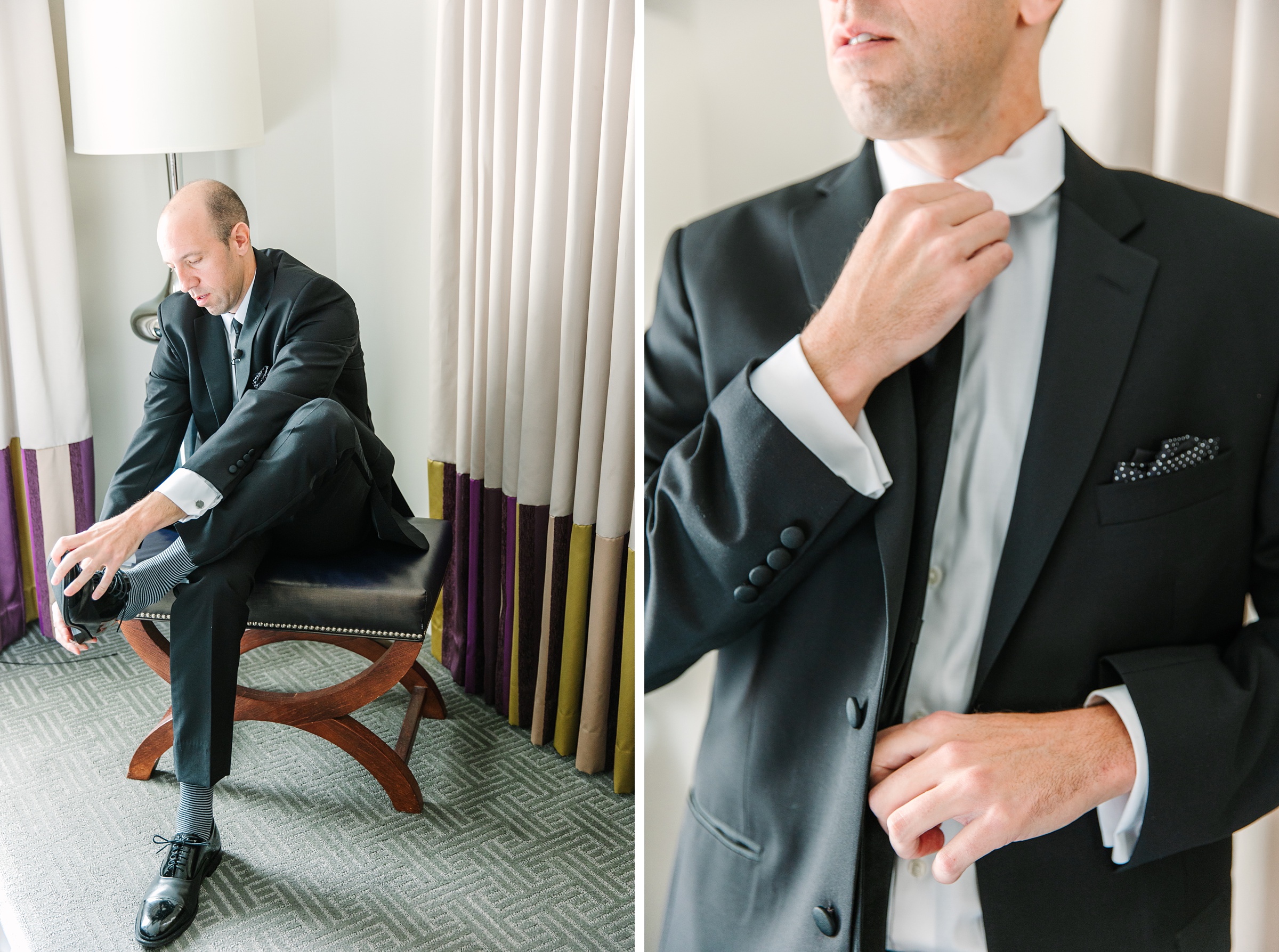Burgundy and white Fall wedding day portraits and details featuring Mayflower Hotel DC wedding photos photographed by Baltimore wedding photographer Cait Kramer Photography