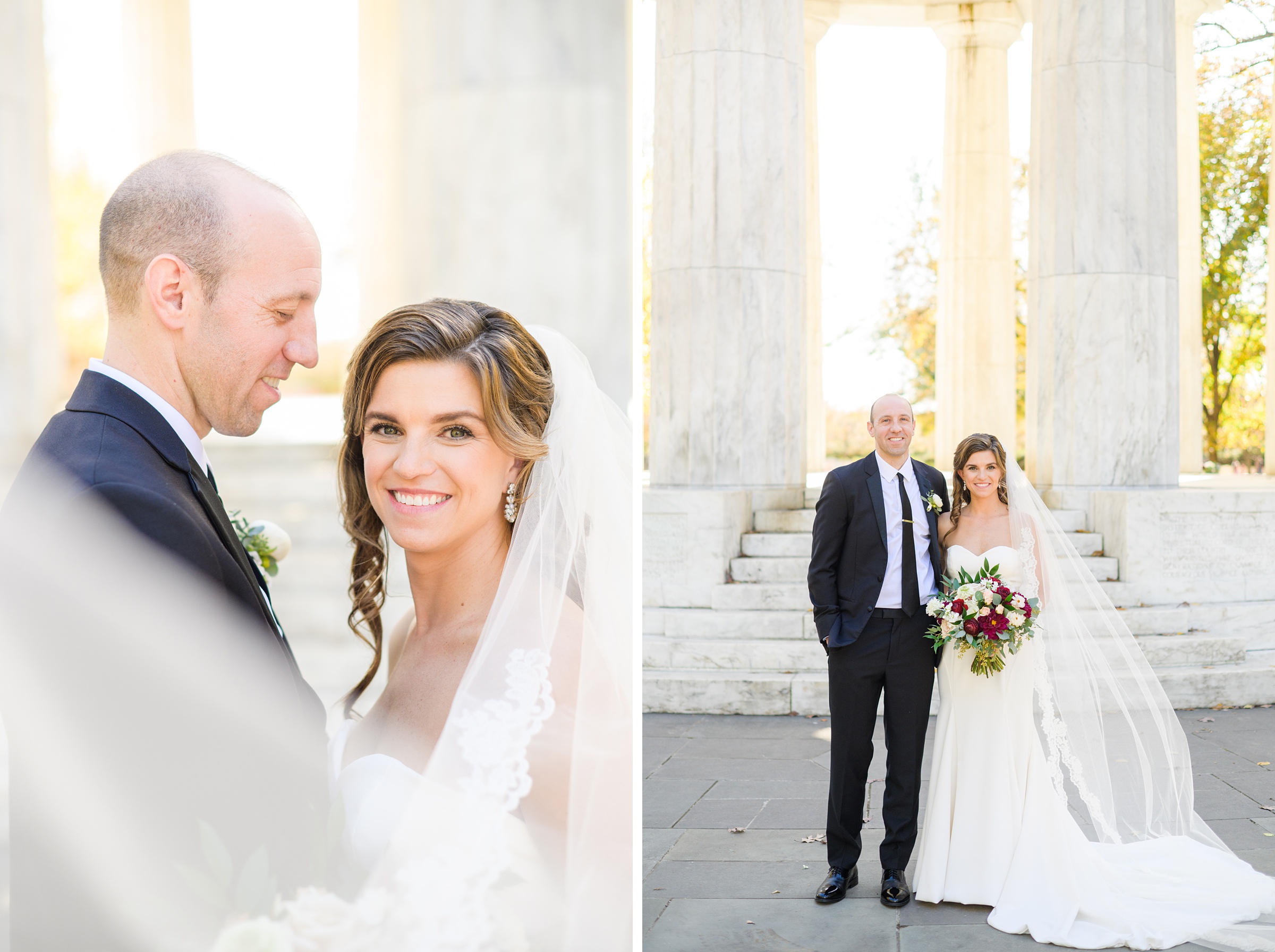 Burgundy and white Fall wedding day portraits and details featuring Mayflower Hotel DC wedding photos photographed by Baltimore wedding photographer Cait Kramer Photography