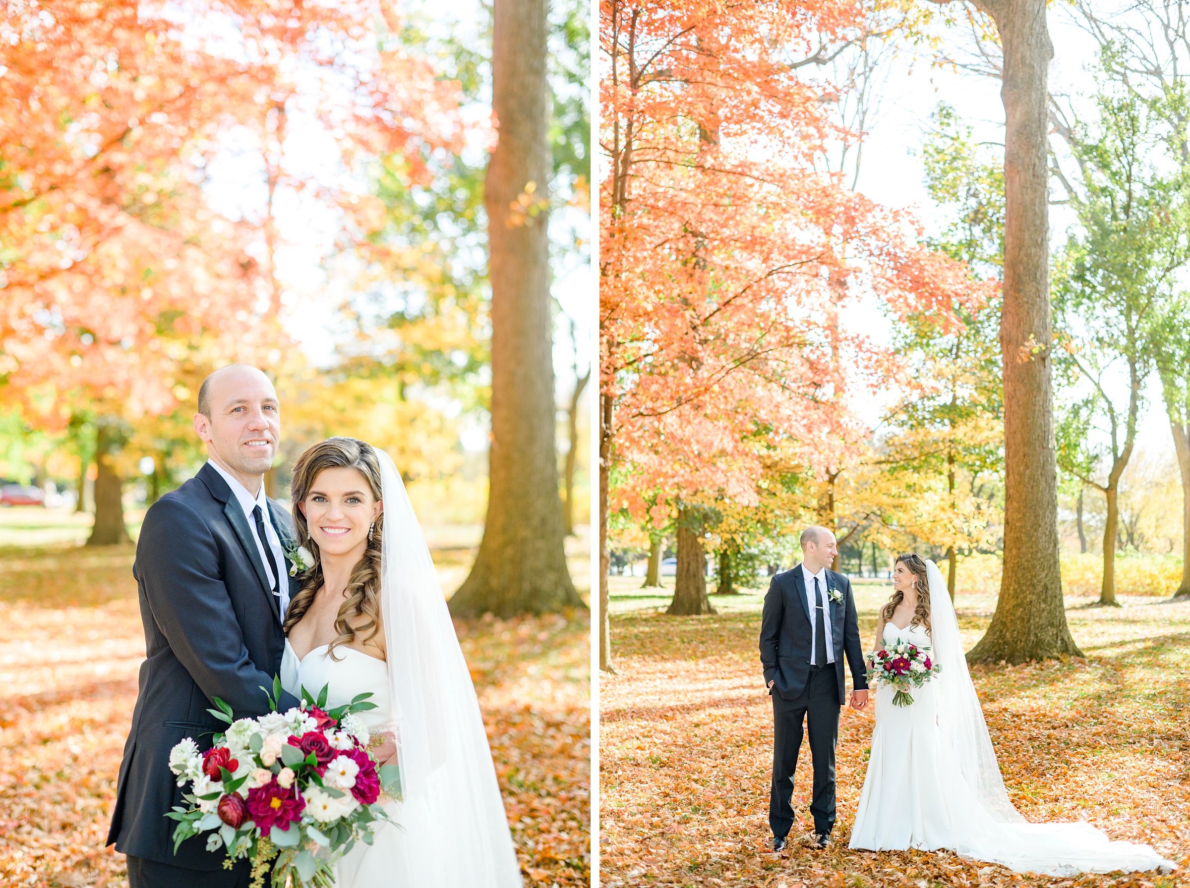 Burgundy and white Fall wedding day portraits and details featuring Mayflower Hotel DC wedding photos photographed by Baltimore wedding photographer Cait Kramer Photography