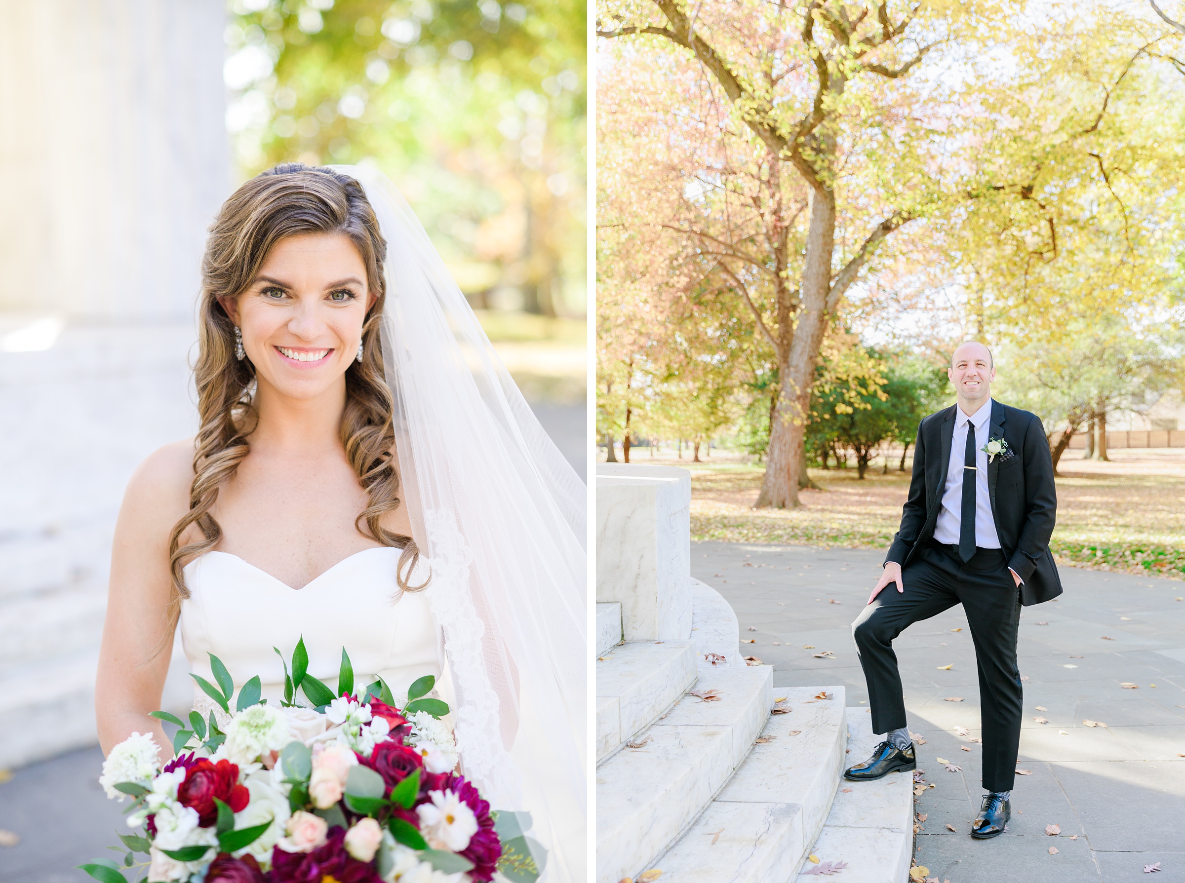 Burgundy and white Fall wedding day portraits and details featuring Mayflower Hotel DC wedding photos photographed by Baltimore wedding photographer Cait Kramer Photography