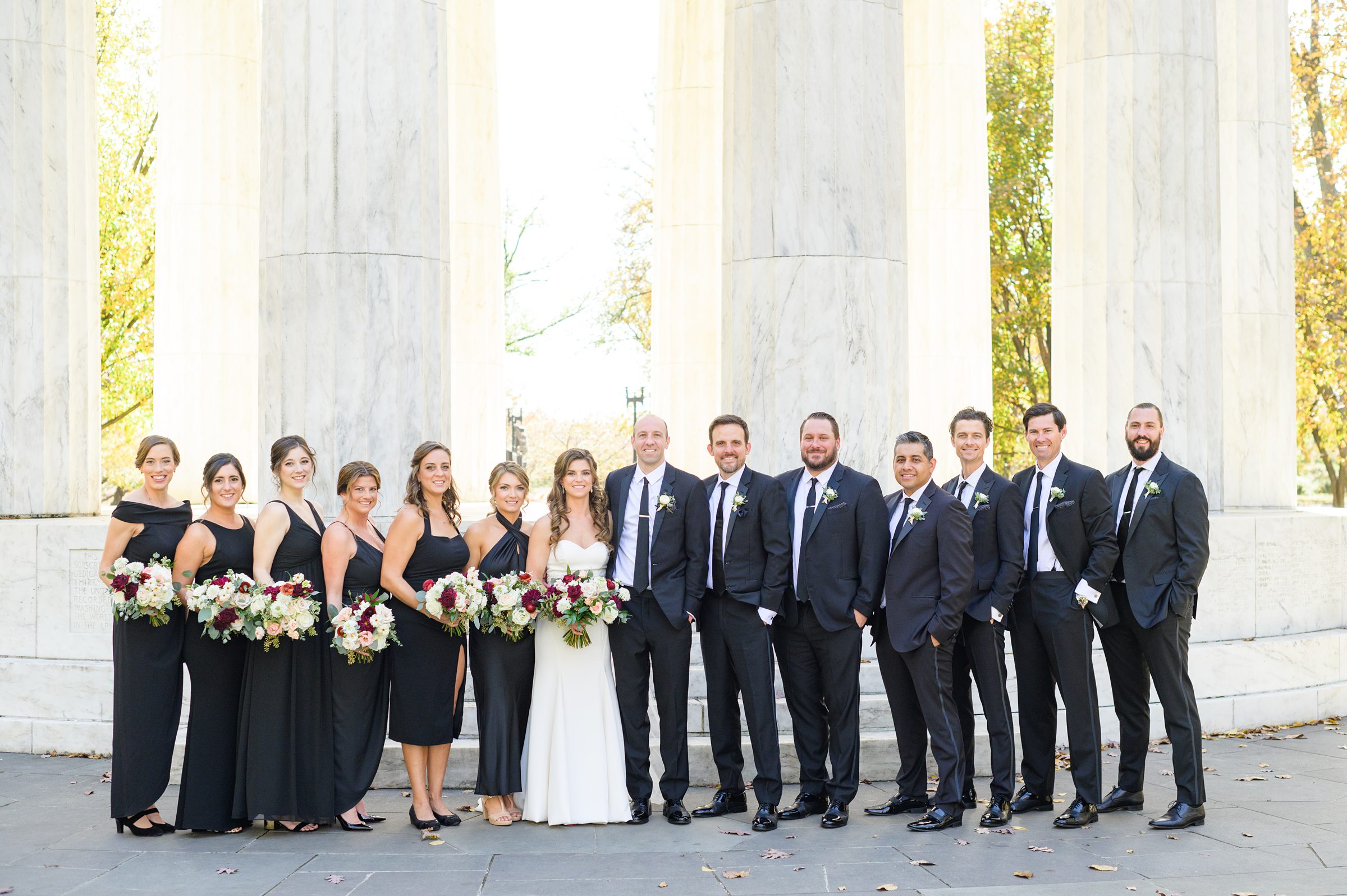 Burgundy and white Fall wedding day portraits and details featuring Mayflower Hotel DC wedding photos photographed by Baltimore wedding photographer Cait Kramer Photography