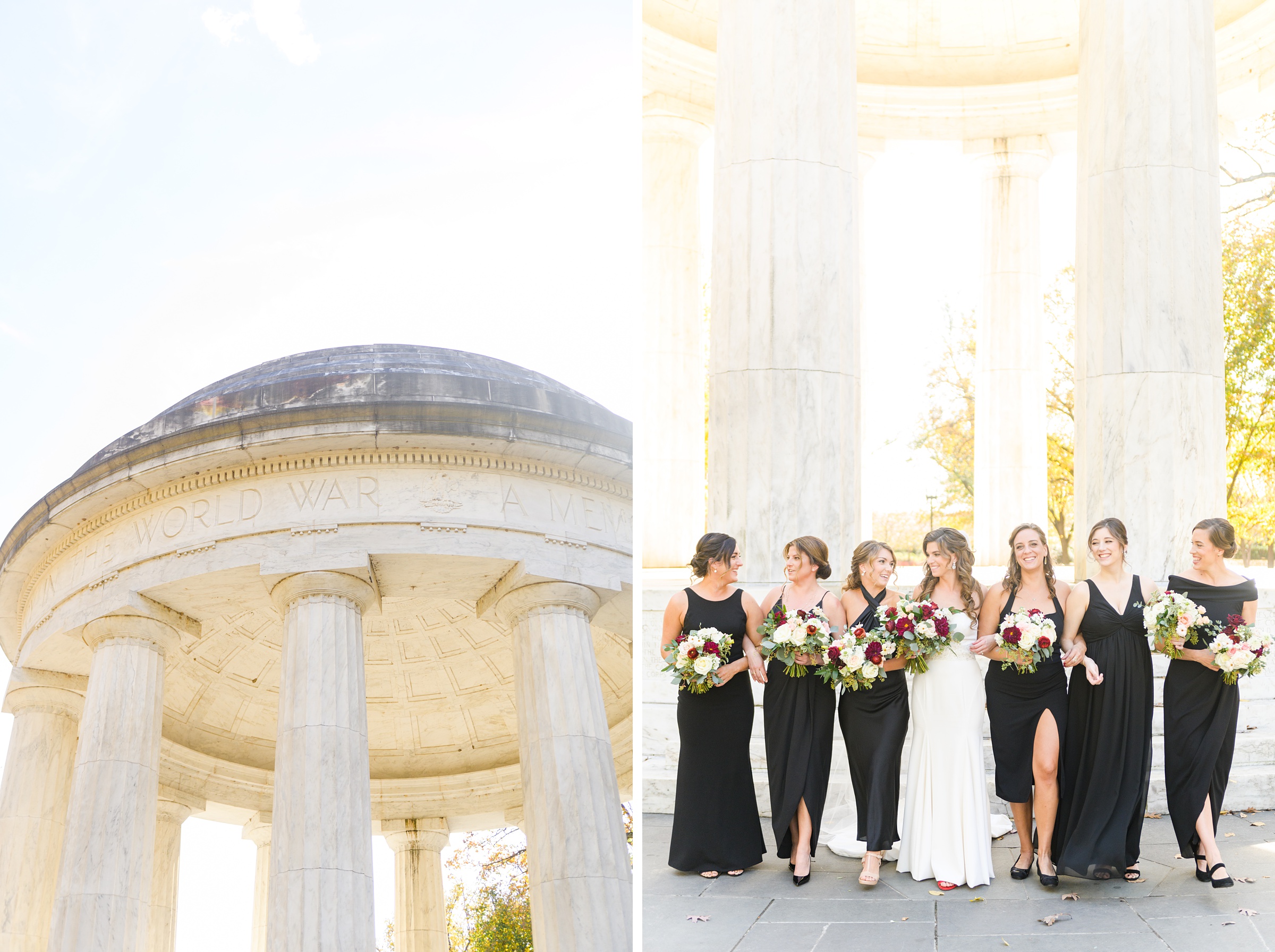 Burgundy and white Fall wedding day portraits and details featuring Mayflower Hotel DC wedding photos photographed by Baltimore wedding photographer Cait Kramer Photography