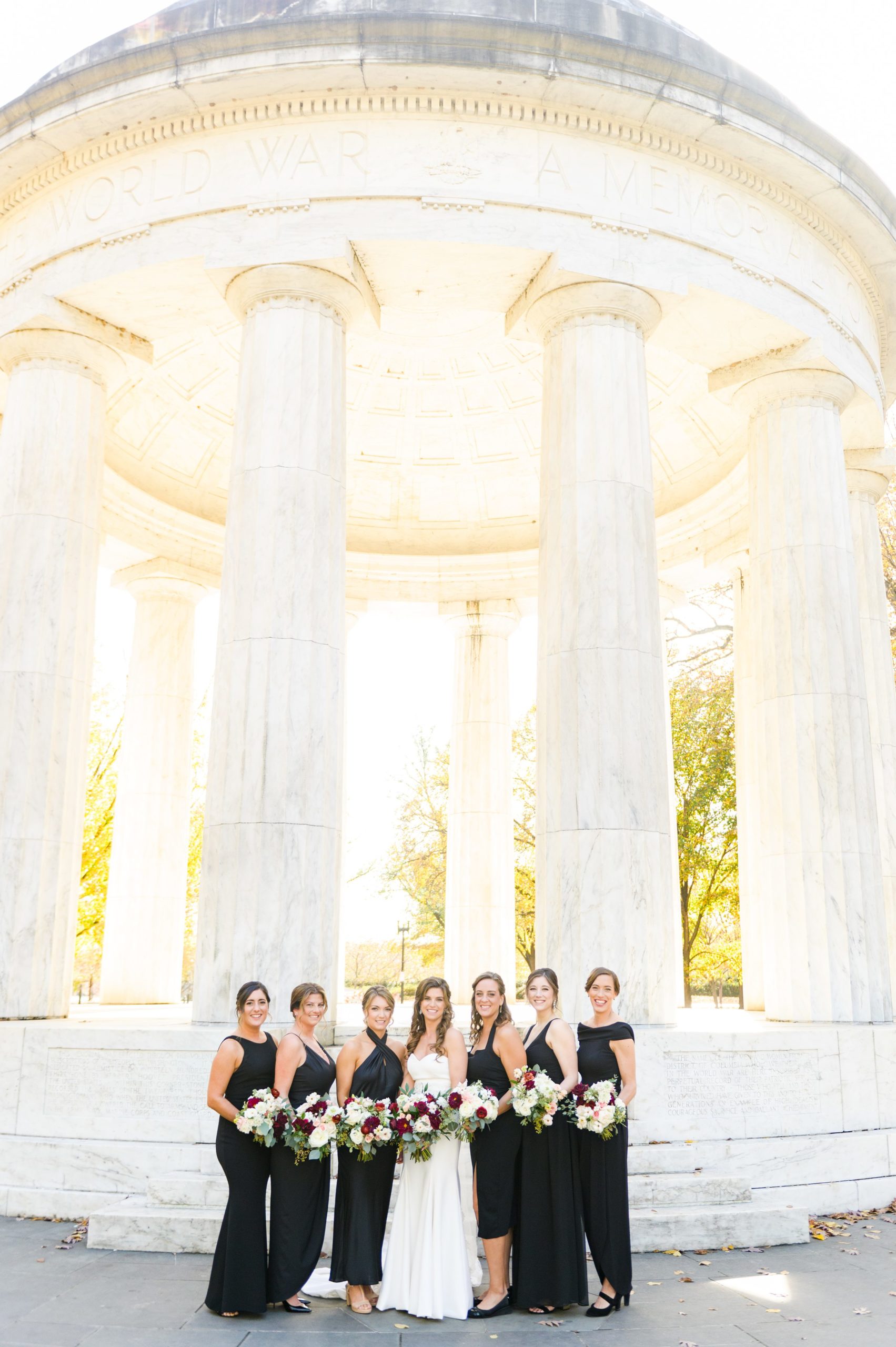 Burgundy and white Fall wedding day portraits and details featuring Mayflower Hotel DC wedding photos photographed by Baltimore wedding photographer Cait Kramer Photography